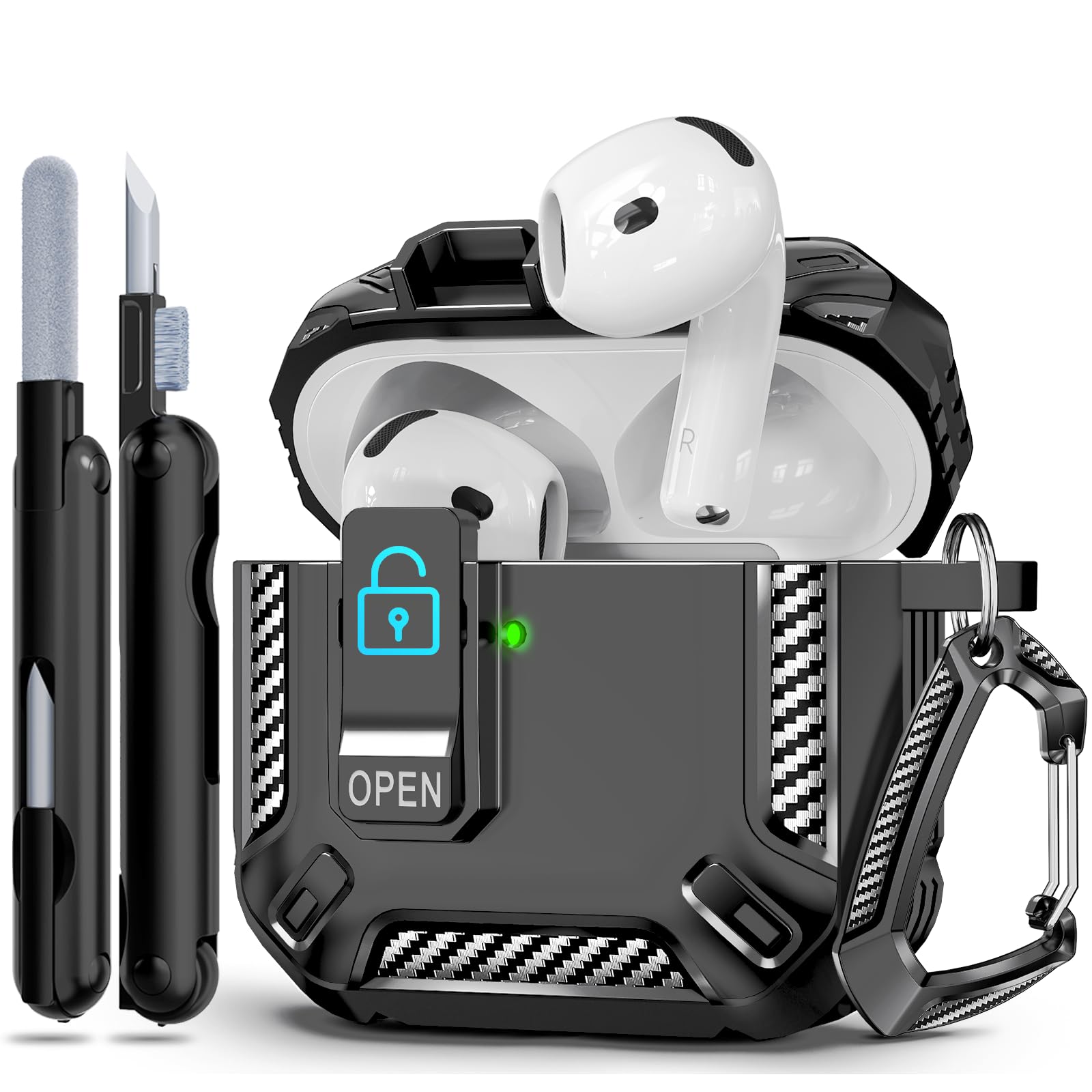 TNSNK for AirPods 4 Case, Secure Lock Case Compatible with Apple AirPods 4th Gen 2024 for Men Women, Shockproof Protective Cover with Cleaning Kit &