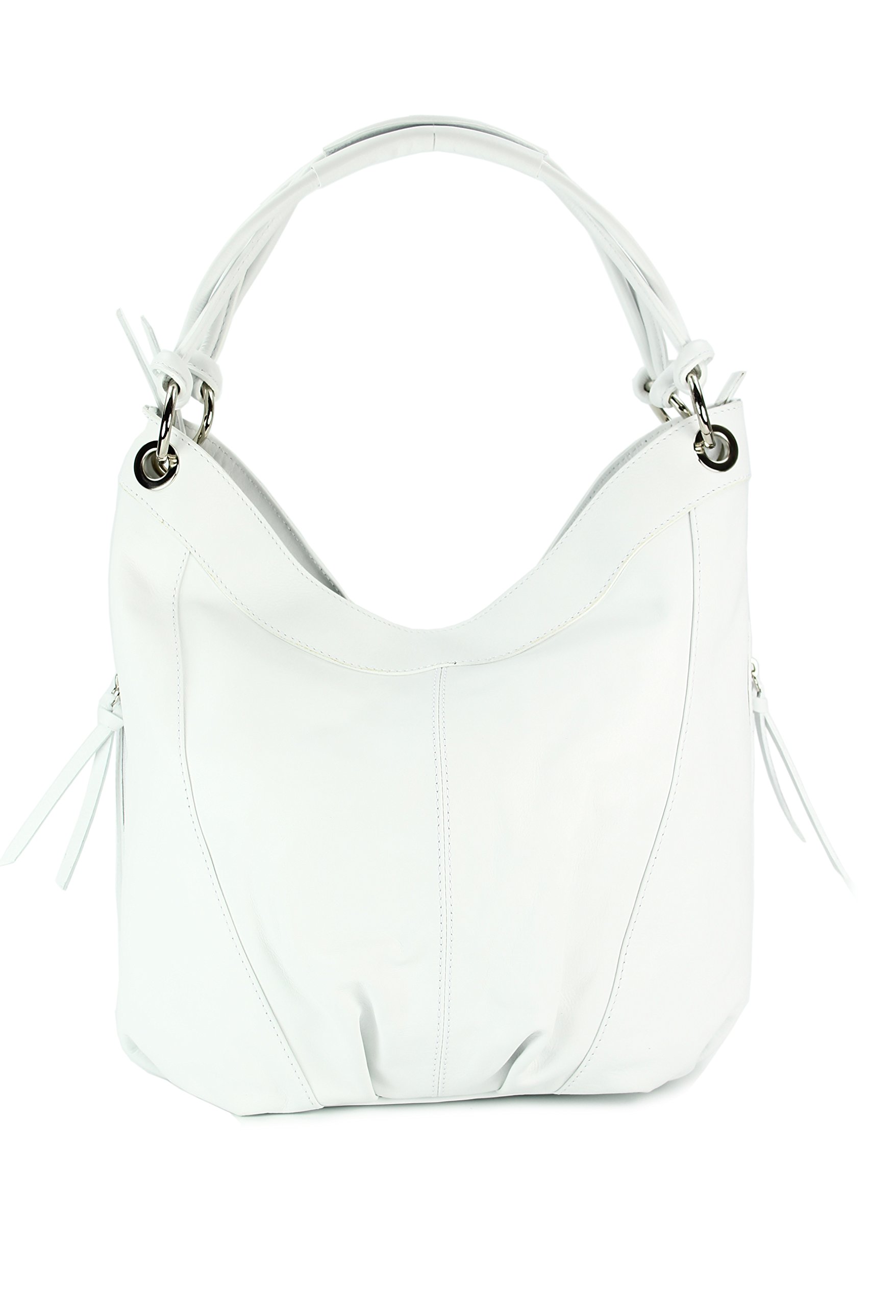 Belli® Womens XL Italian Genuine Nappa Leather Shopper Shoulder Bag White – 35-42x30x16 cm (W x H x D)