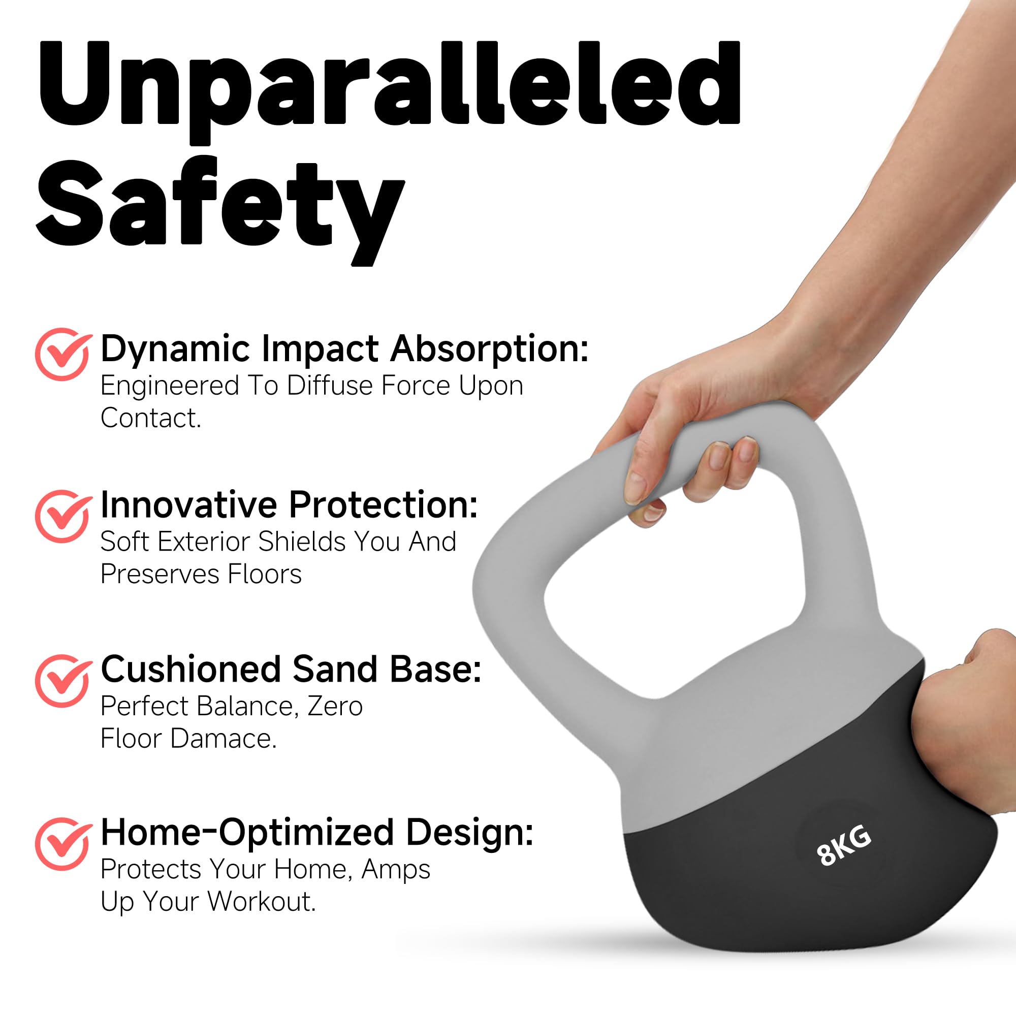 Set di kettlebell morbidi, con impugnatura antiscivolo, per allenamenti a casa, resistenza e sicurezza garantite, nero, 8 kg