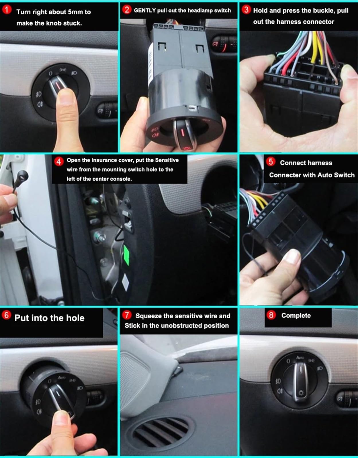 Kompatibel Mit Skoda Für Fabia 2006-2009 2010 2011 2012 2013 2014 Automodifikation, Automatischer Scheinwerfer-Steuerschalter, Nebelscheinwerfer-Schalter-Steuertaste Auto-Hauptlichtschalter(Red color)