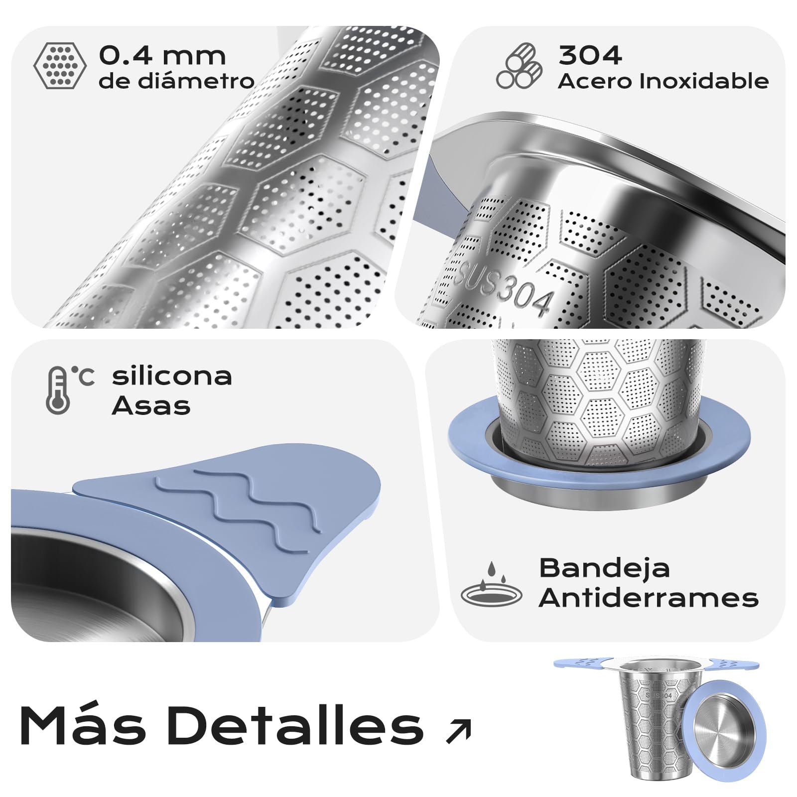 yomanta infusor de te 304 Acero Inoxidable，Coladores de té para té suelto，Con tapa y asa de silicona resistente al calor，Apto para teteras, tazas de té y tazas