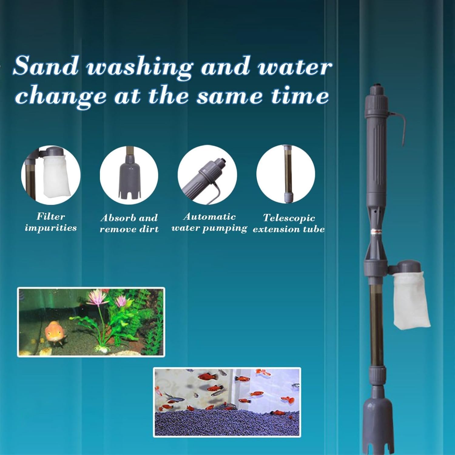 Limpiador eléctrico de Grava para Acuario, Aspirador de sifón automático 4 en 1 para Cambiador de Agua, Lavado de Arena, Herramientas de Limpieza de Acuario