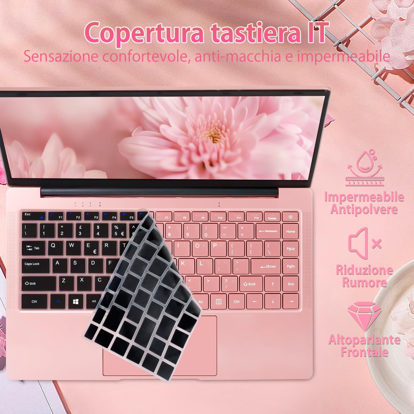 PC Portatile 14 Pollici, Notebook Full HD 1920x1080, Celeron J4105, Win11 pro, Computer Portatile Leggero e Sottile, Tastiera Italiana, Mini HDMI, Mouse Wireless (Oro rosa, 6GB+256GB SSD)