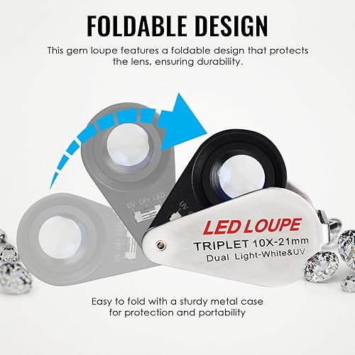 Miniatura 2 de 10 lupa lupa para joyería con bolsillo plegable iluminado herramienta de aumento de 0827in U V y luz LED para rocas de ojos sellos monedas relojes