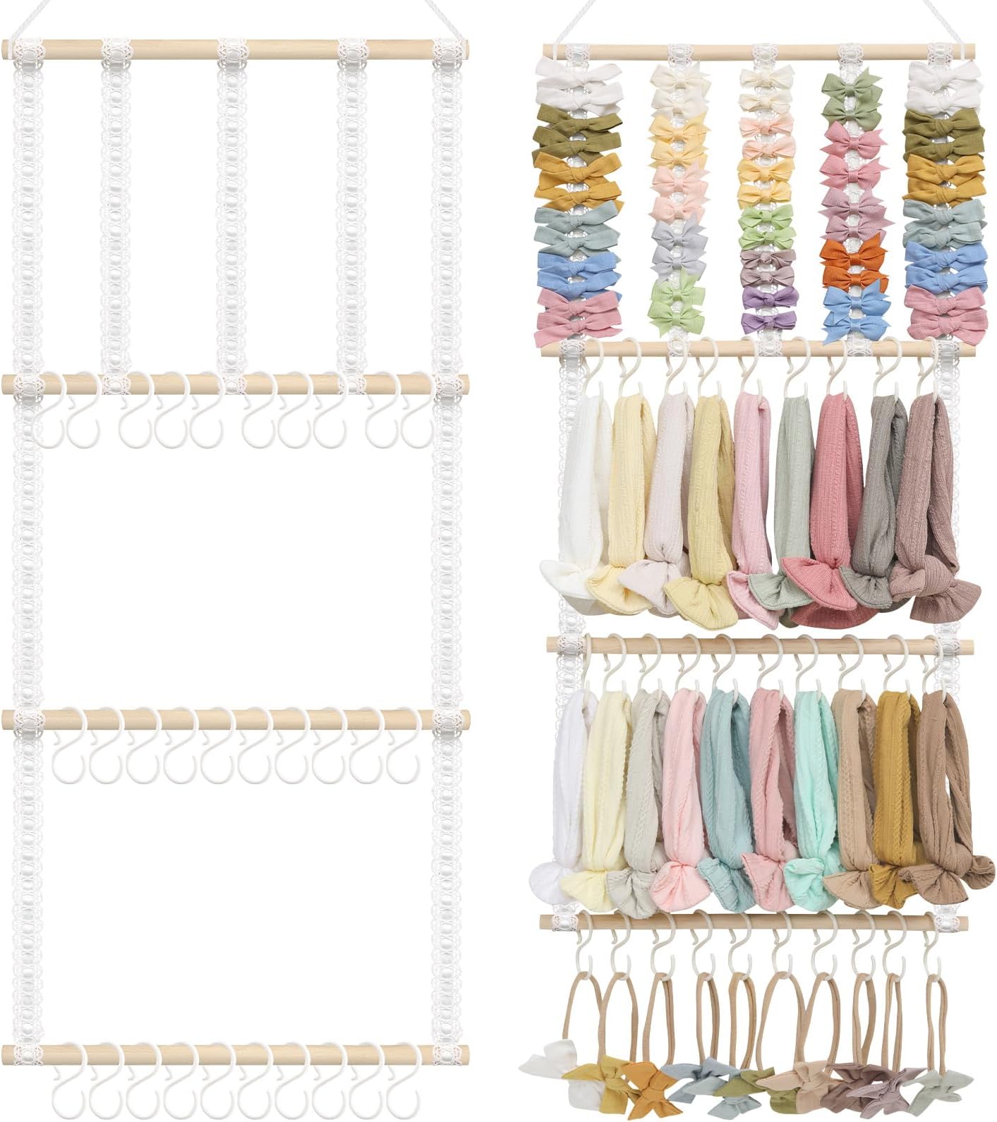 POVETIRE Headband Holder Hair Bows Organizer for Girls, Baby Headbands Hair Accessories Organizer Storage Wall Hanging Decor for Toddler Girls Room