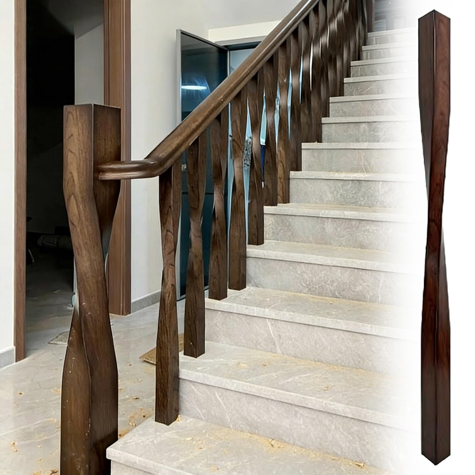 Rampe d'escalier en bois contre les chutes pour rénovation