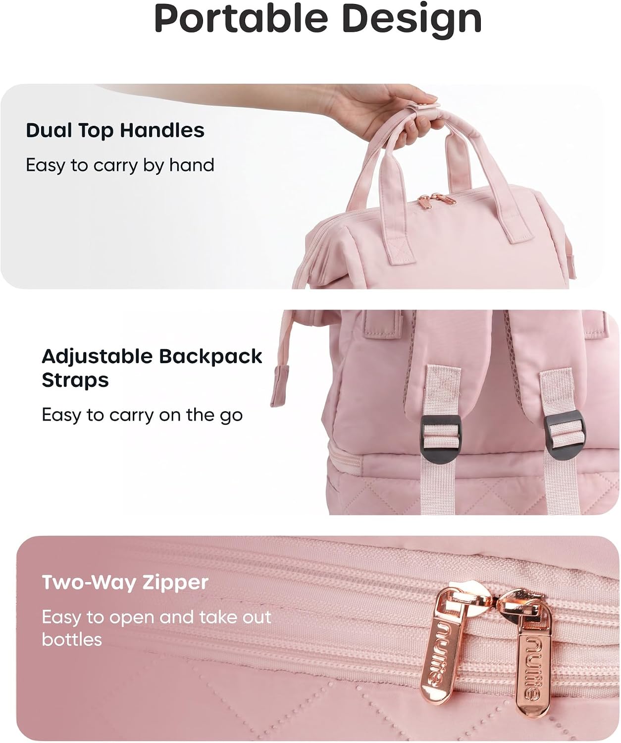 Nuliie Wearable Breast Pump Bag with Cooler Compartment, Double Layer Pumping Bag with Ice Pack, Breast Milk Cooler Travel Bag with Waterproof Mat, Fits 6 Baby Bottles up to 10 oz, Pink