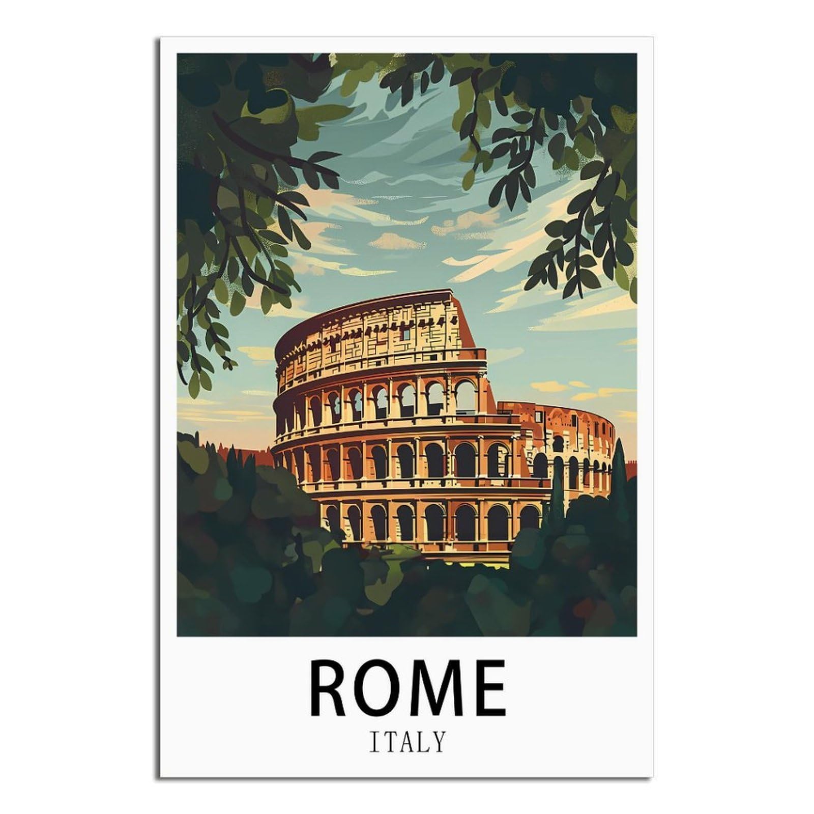 Sljgineu Unframe-Style Rome Italy Vintage Travel Posters 20X30inch(50X75cm) Canvas Wall Art Print Modern Painting Poster For Living Room Decor
