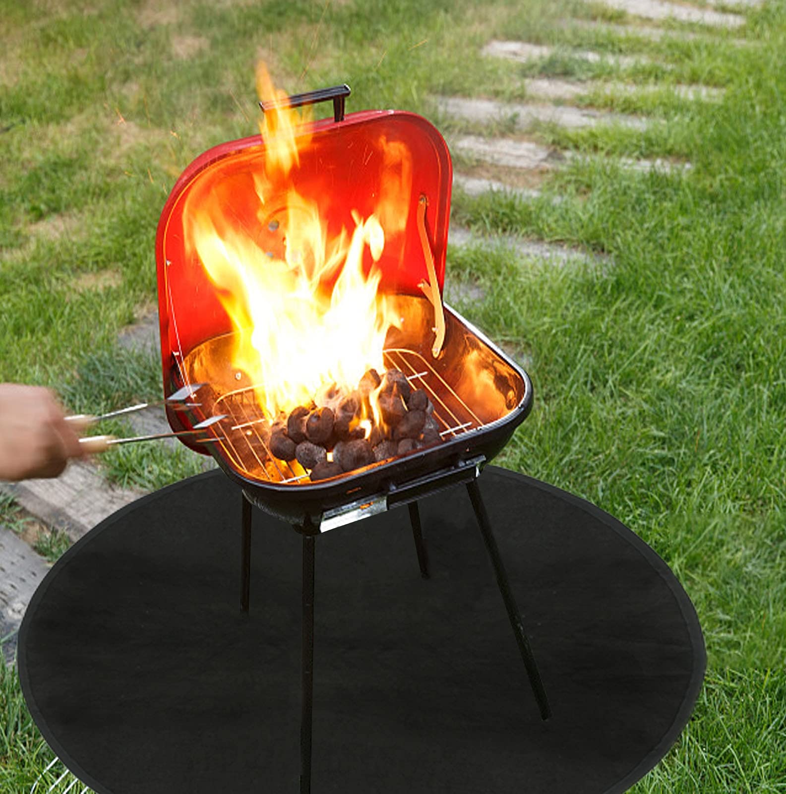 Fire Pit Mat-Silicone Stove Fire Mat,Retardant | Fireproof | Heat Resistant,Ember Mat And Grill Mat, Under The Stove, Protect Your Deck, Terrace, Lawn Or Campground From Embers,Washable (58"u00d758