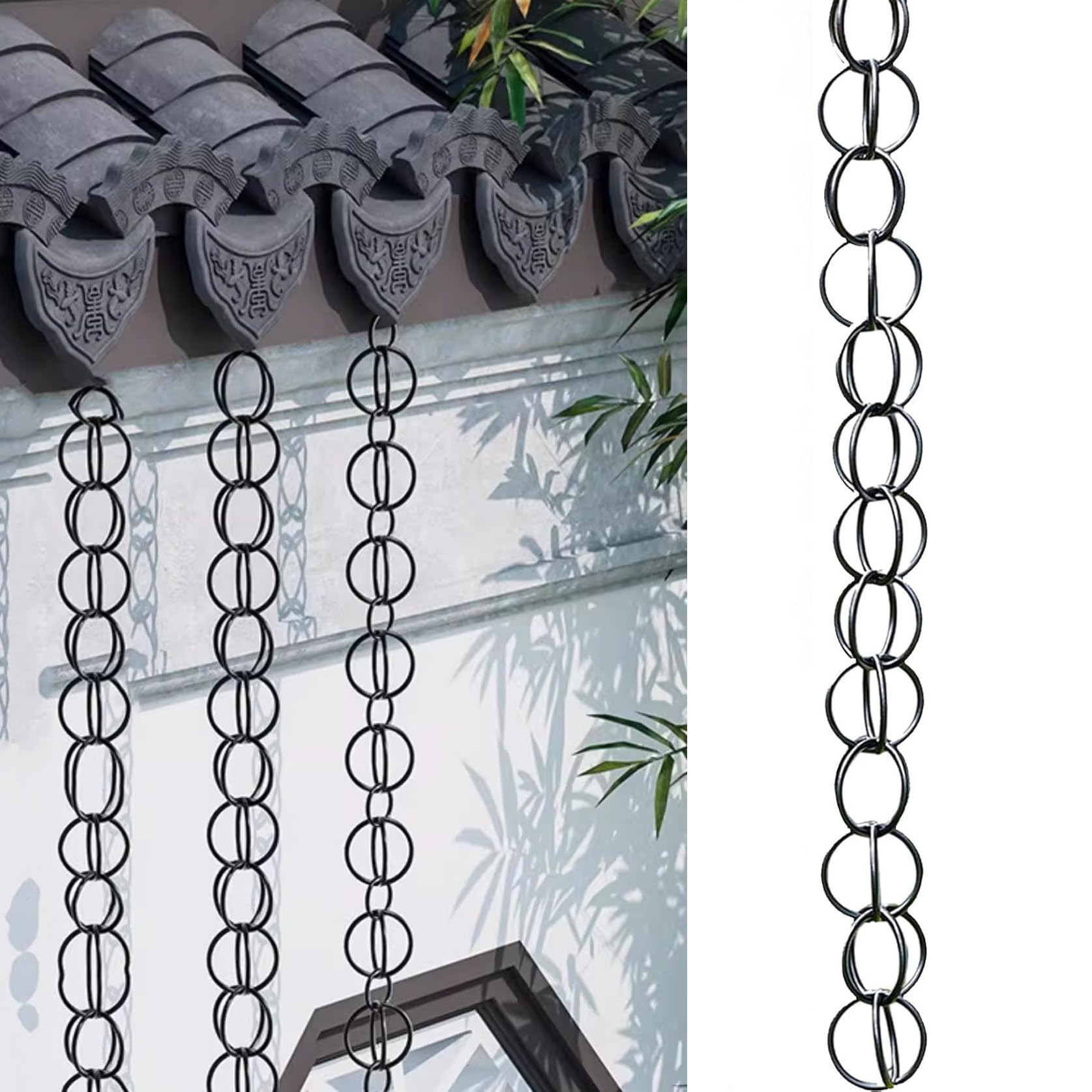 Chaine de Pluie Ornement de Jardin,Chaînes de Gouttière Cascade Noir,Fonction De Drainage,Parfaite pour remplacer Les descentes de Pluie,for Jardin/Cour/terrasse