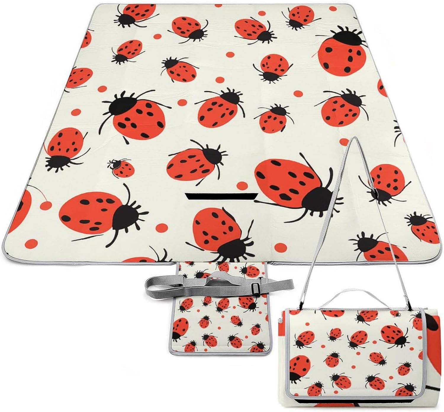 Outdoor Picnic Blanket,Ladybugs Pattern Infinite Speckled Print Picnic Blankets,Large Beach Blanket Sand Free Foldable Portable Camping Blanket