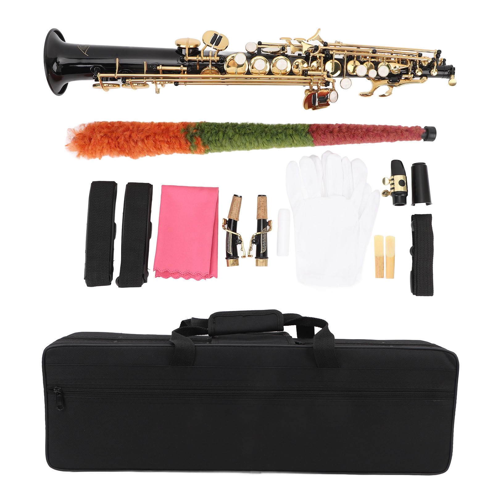 Emoshayoga Kit per Sassofono Soprano Chiave Bb in Ottone con Bocchino e Manico Curvo per Musicisti Jazz Principianti