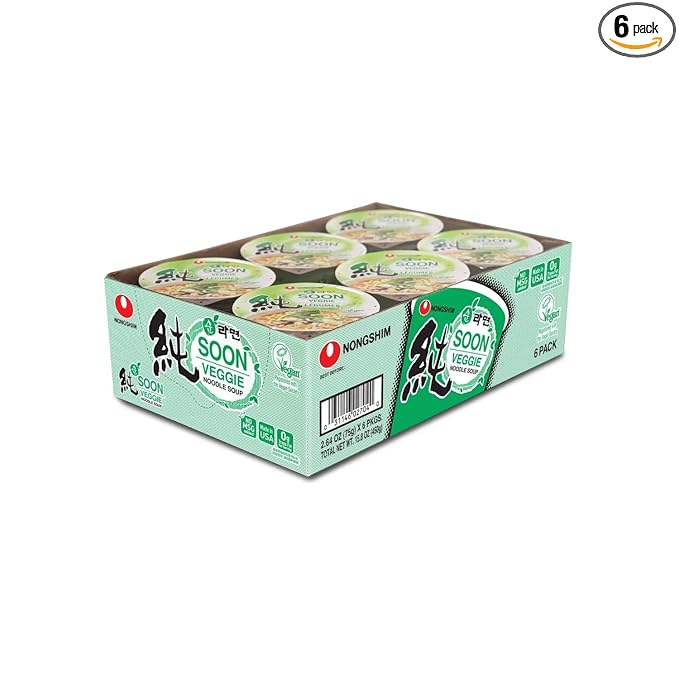 Nongshim Soon Cup Noodle Soup, Veggie, 2.6 Ounce (Pack of 6)