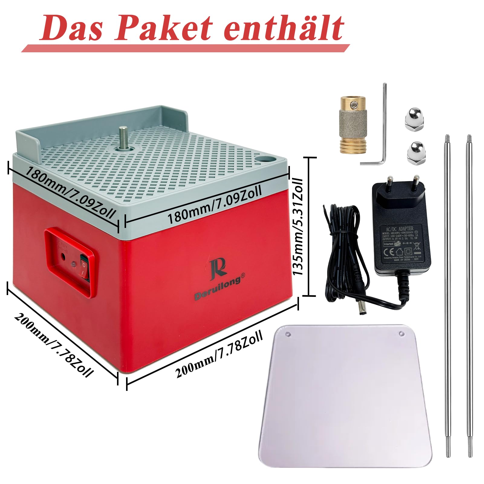 Professioneller Glasglasschleifer 4200 U/min - Diamant Schleifgerät für Glas, Keramik, Edelsteine - Inkl. DE-Stecker & Spritzschutz, Portable