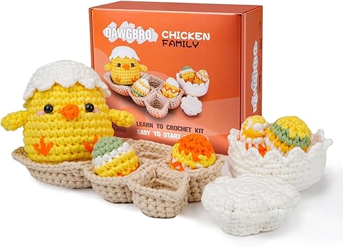 DAWGBRO Dwagbro Kit de ganchillo para principiantes, kit de animales de ganchillo para adultos y niños con tutoriales en video paso a paso - Familia