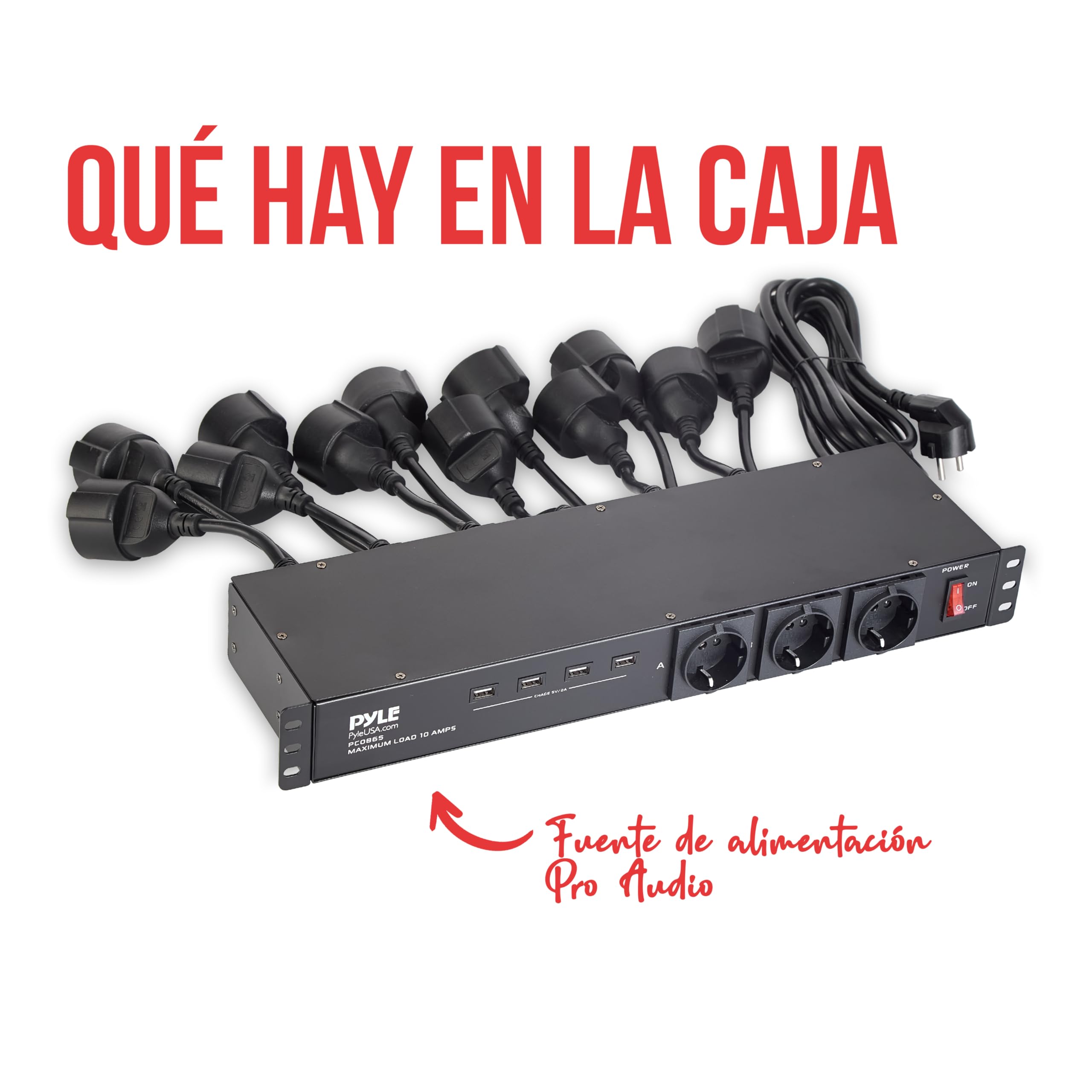 Pyle regleta, Montaje en Rack, 12 Tomas, Unidad, Tira, Disyuntor de 15 amperios, 4 Puertos de Carga USB, Multiples Dispositivos, Cable de 15 pies