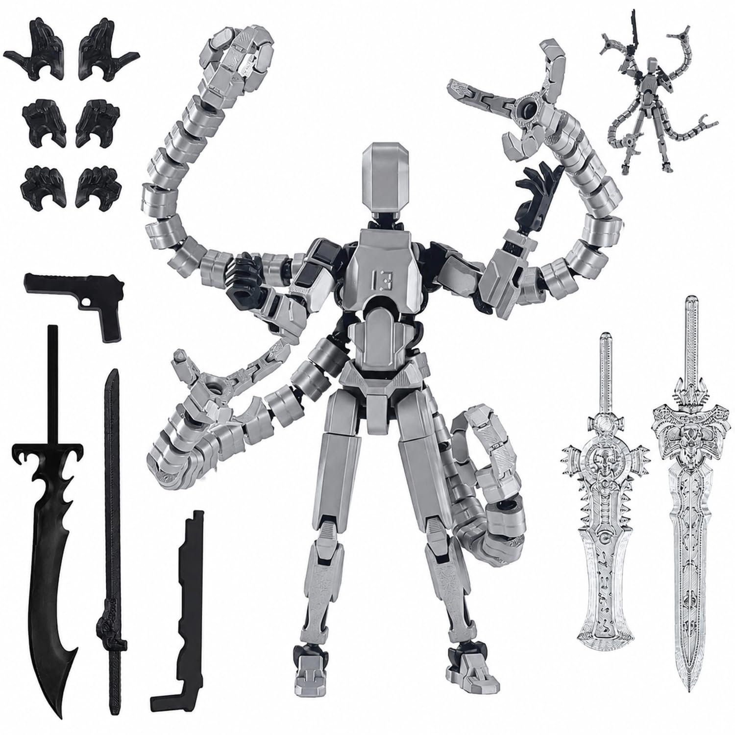zhongko T13 Action Figure, Assembly Completed Dummy 13 Toy with Weapons & Gesture, Multi Joint Movable Stick Bots for Desktop Decor, Collectible Titan 13 Action Figure Gift for Kids & Game Lovers