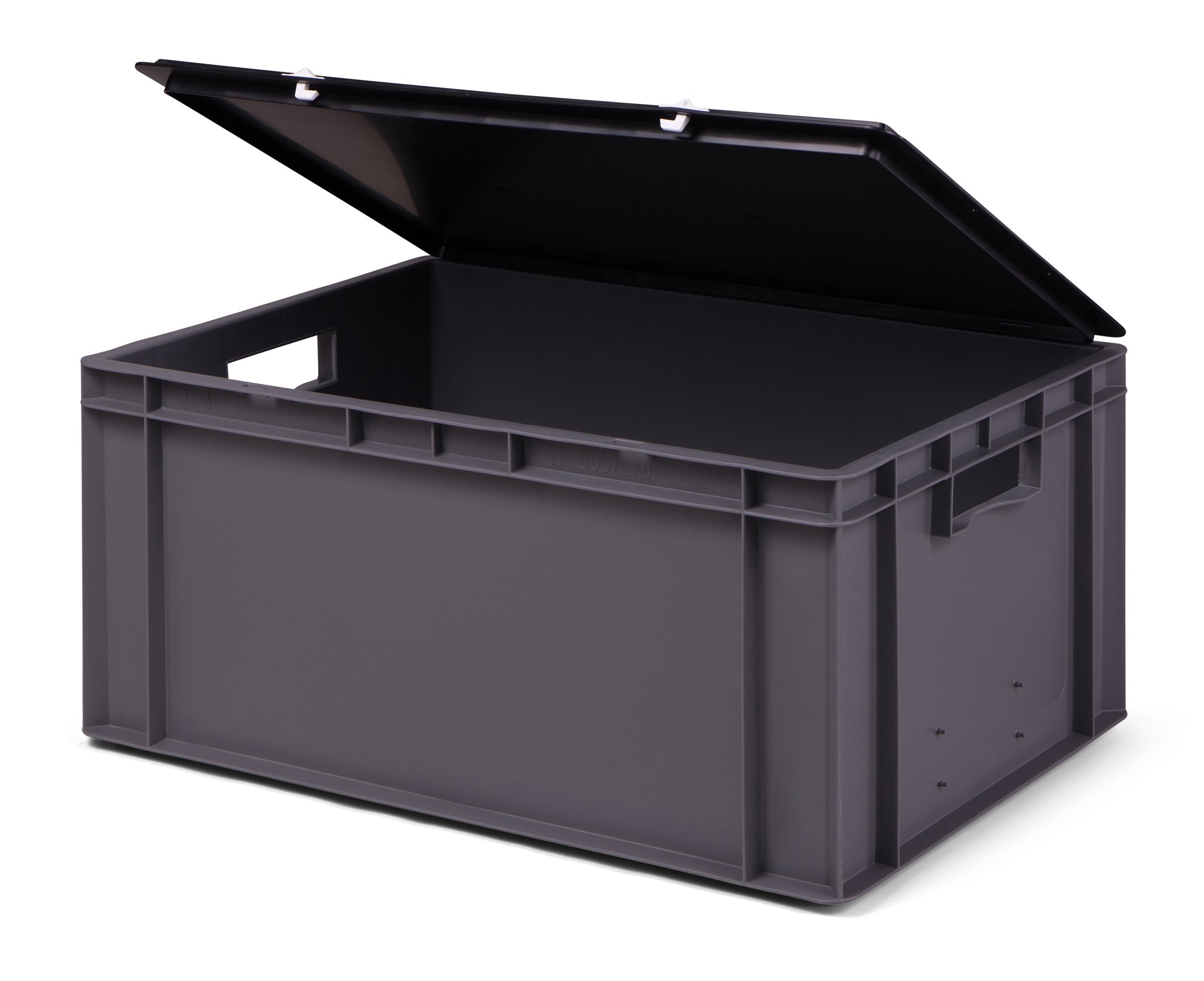 1a-TopStore Transport-Stapelbox grau, mit schwarzem Verschlußdeckel, 600x400x281 mm (LxBxH)