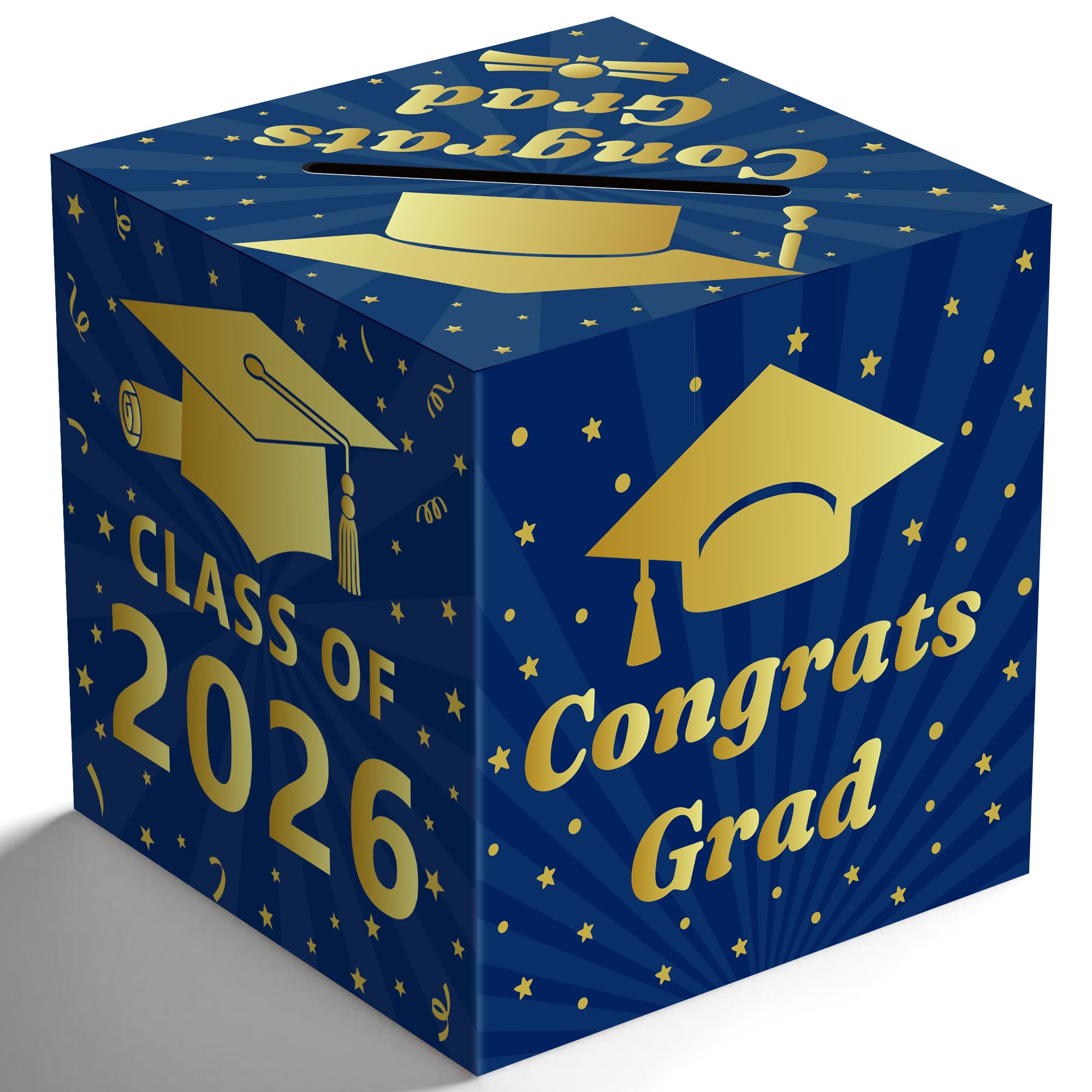 OHOME Graduation Decorations 2026 2027 - Blue Gold Graduation Card Box for Graduation Decorations Class of 2026 - Graduation Party Decorations Decor Supplies Favors,Graduation Centerpieces 2026