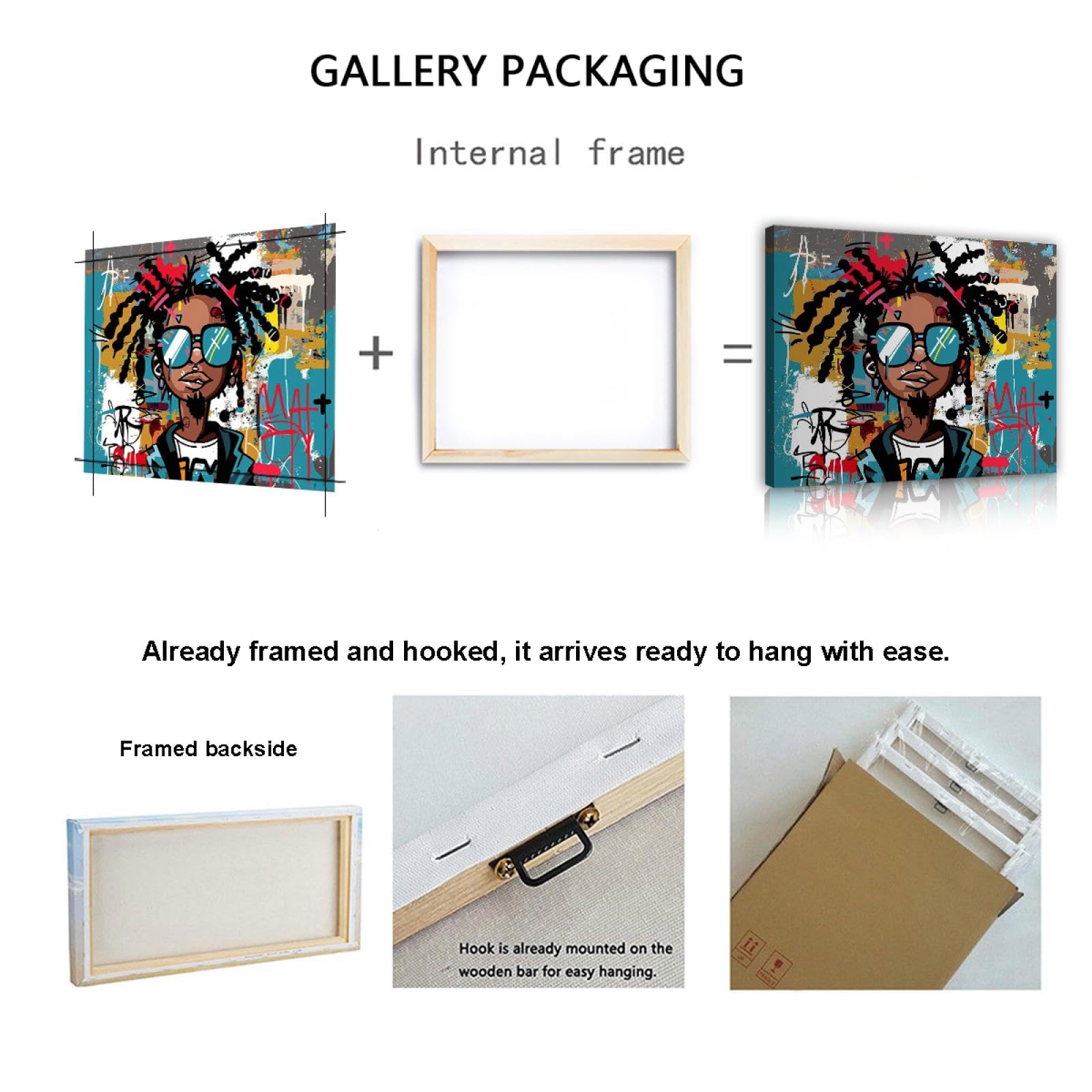 Hip Hop Stile Tela Pittura Pop Art Opere d'Arte Moderna Home Decor per Soggiorno Camera da letto Ufficio Stile Graffiti Immagini Creative 80x110cm Innerframe