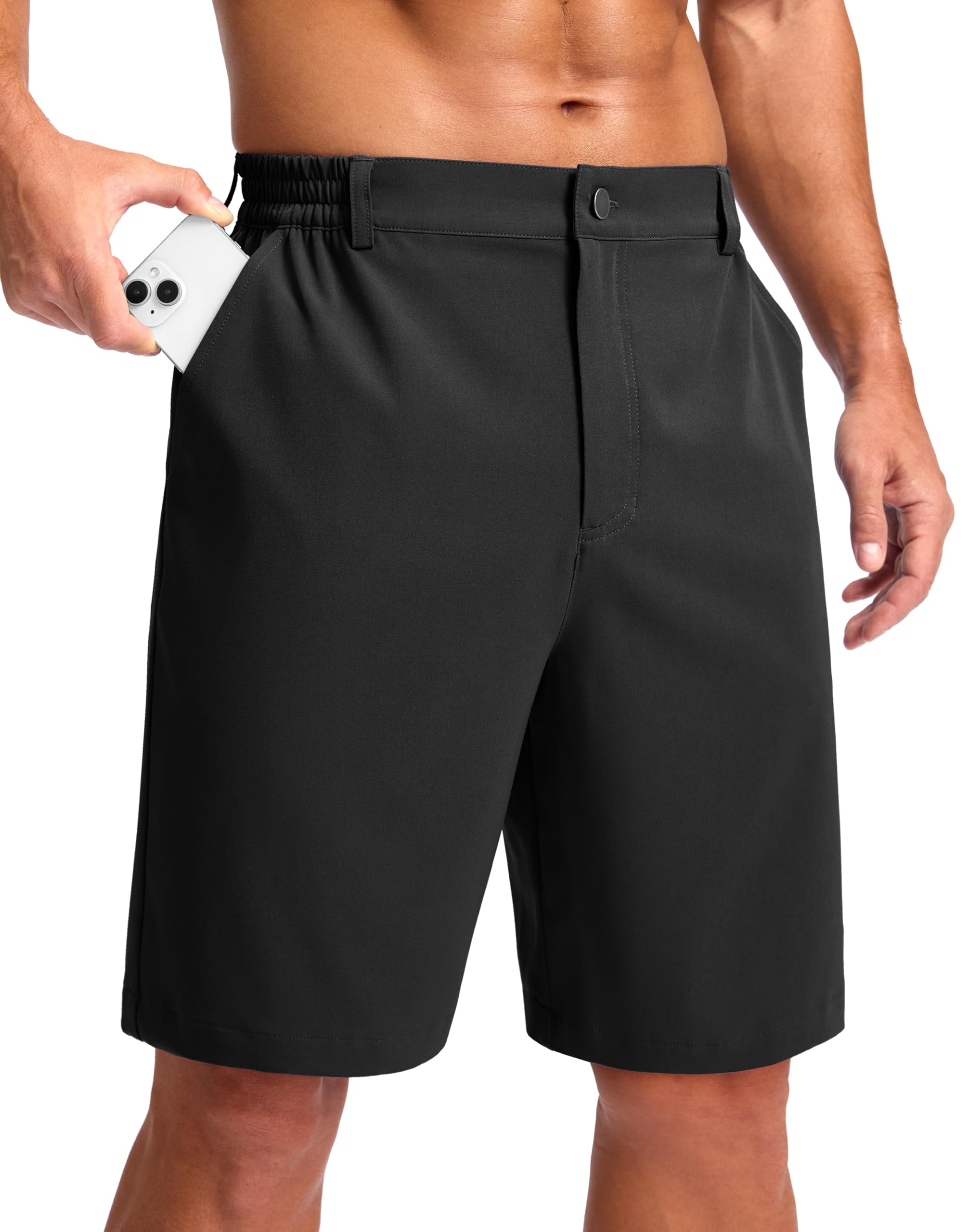 Pudolla Men's Lightweight Dress Shorts 11" Long Golf Shorts with 3 Pockets Stretch Quick Dry for Casual Travel