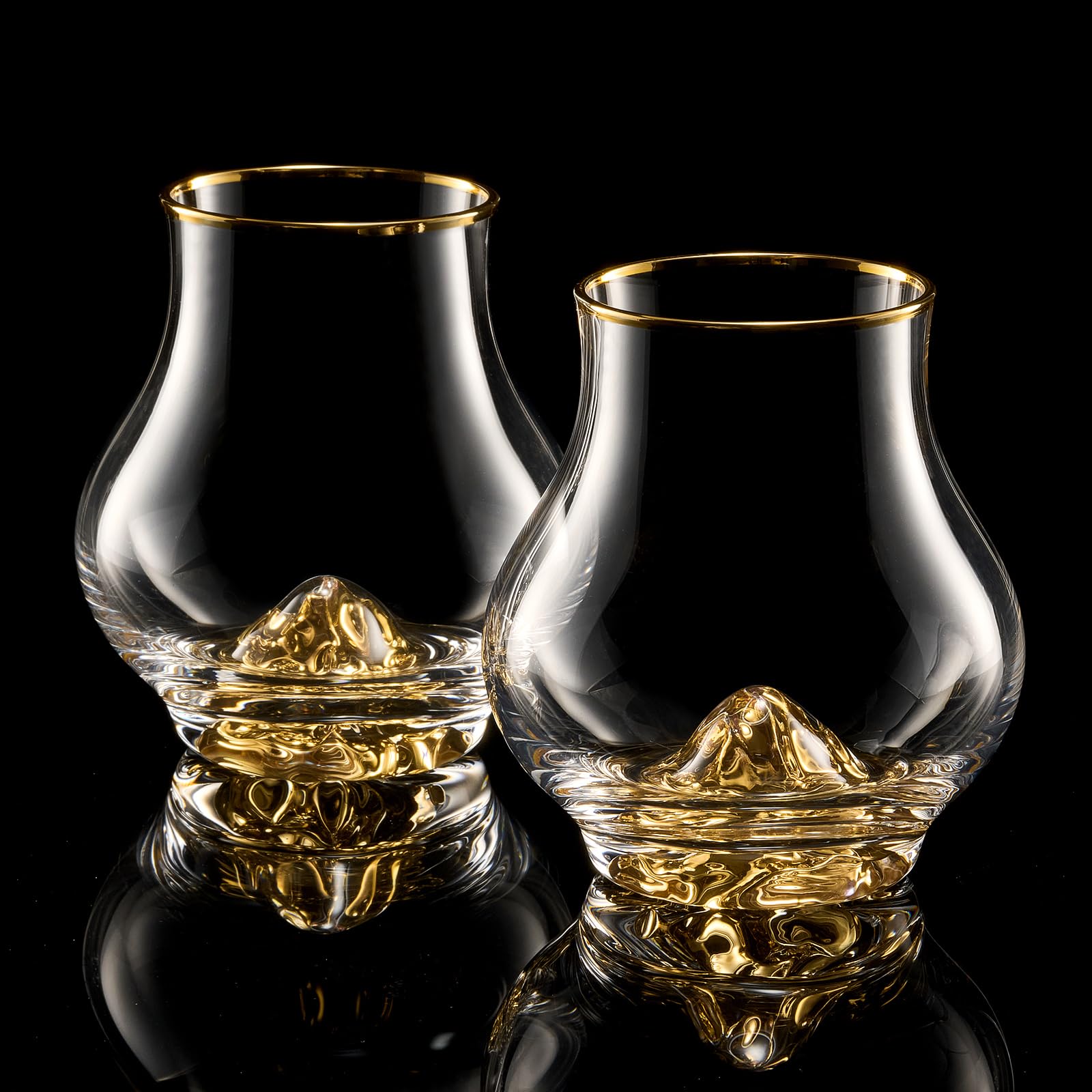 DUJUST Curvaceous Whiskey Glasses Set of 2 (7oz/205ml), Crystal Whiskey Glasses with 24K Gold Mountain, Old Fashioned Glass for Brandy/Cognac/Bourbon/Tequila, Luxury Gift, BPA-Free &amp; Lead-Free