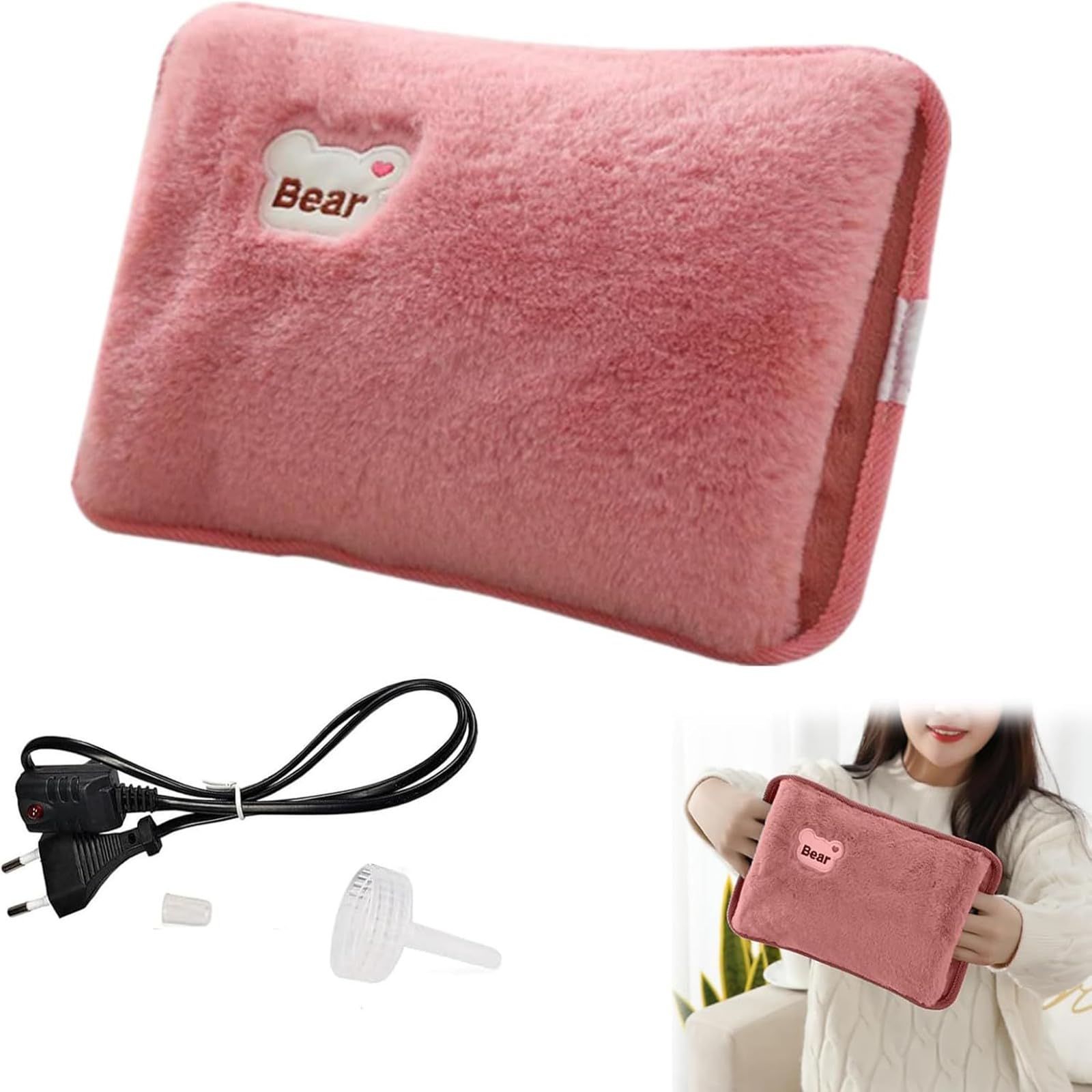 Bolsa de Agua Caliente Eléctrica,Bolsa De Agua Caliente Con Funda,Saco Calienta Camas Portátil,Recargable Portátil,A Prueba De Fugas,Mantiene El Calor Durante Mucho Tiempo (Rosa)