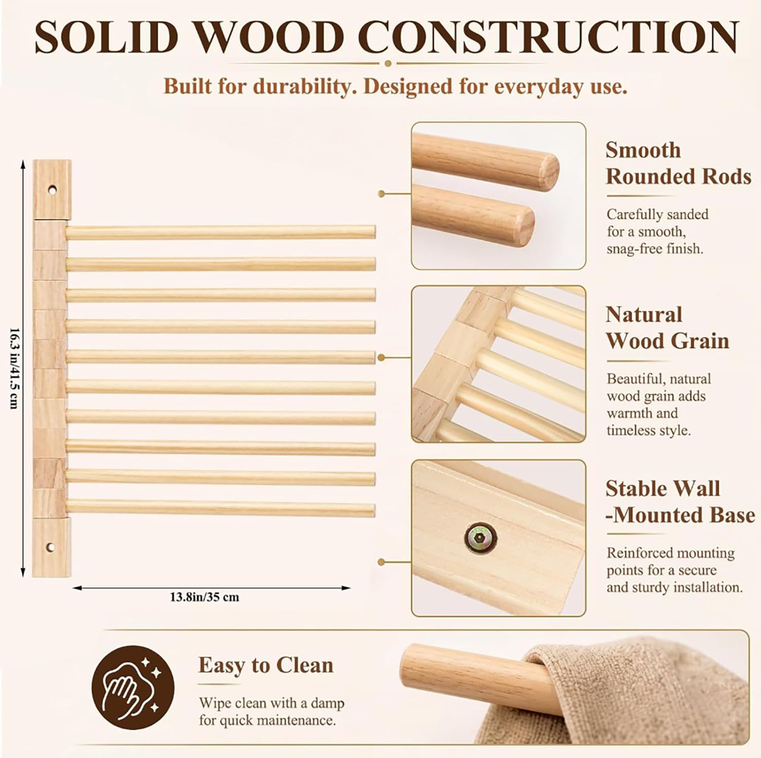Wall Mounted Wooden Trouser Rack Studio Space Saving Storage Organizer