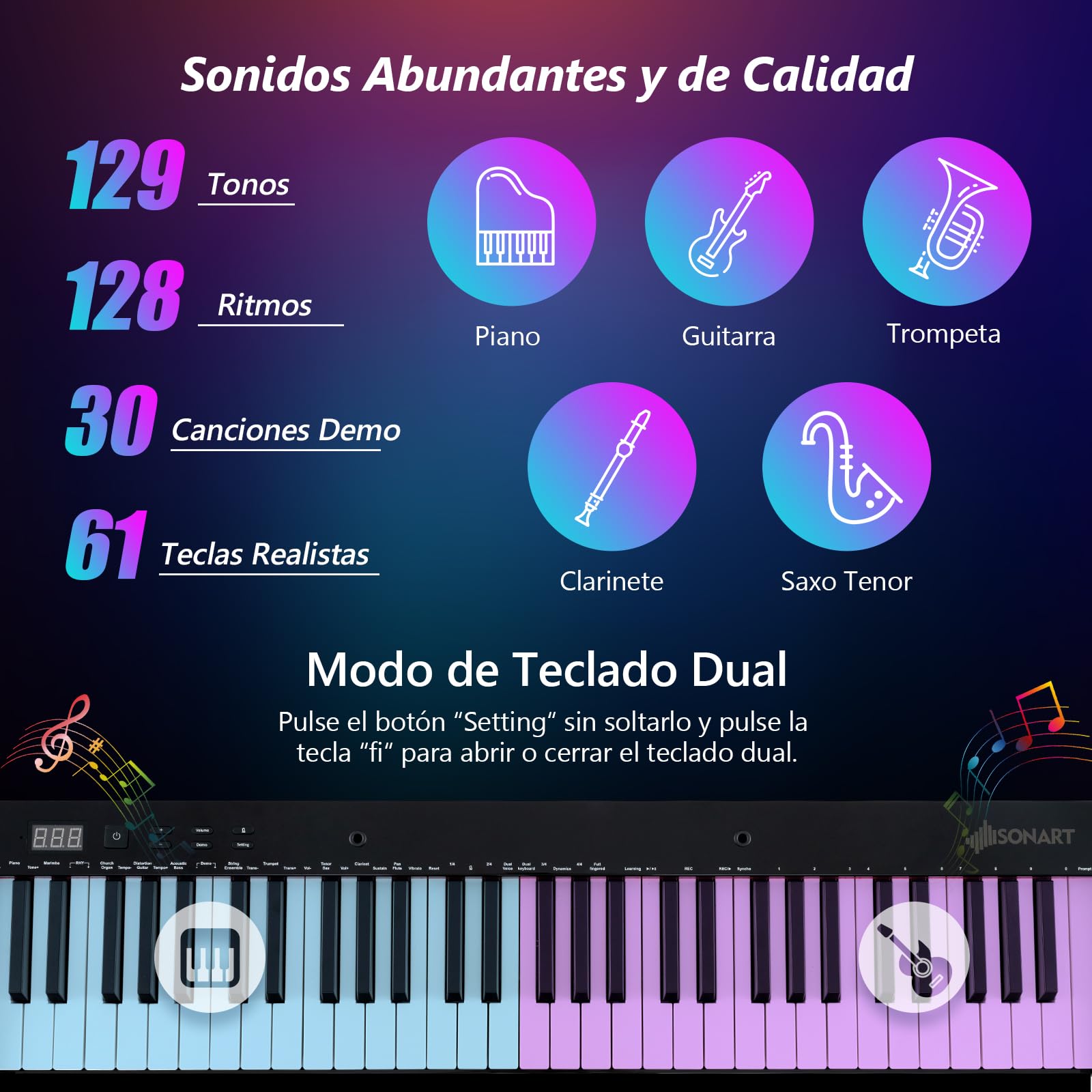 GOPLUS Teclado de Piano Eléctrico de 61 Teclas, Piano Digital con Soporte Ajustable y Taburete Teclas Semi-Pesadas, Función MIDI Audio Inalámbrica, Atril, Pedal de Sustain, Bolsa Portátil, Negro