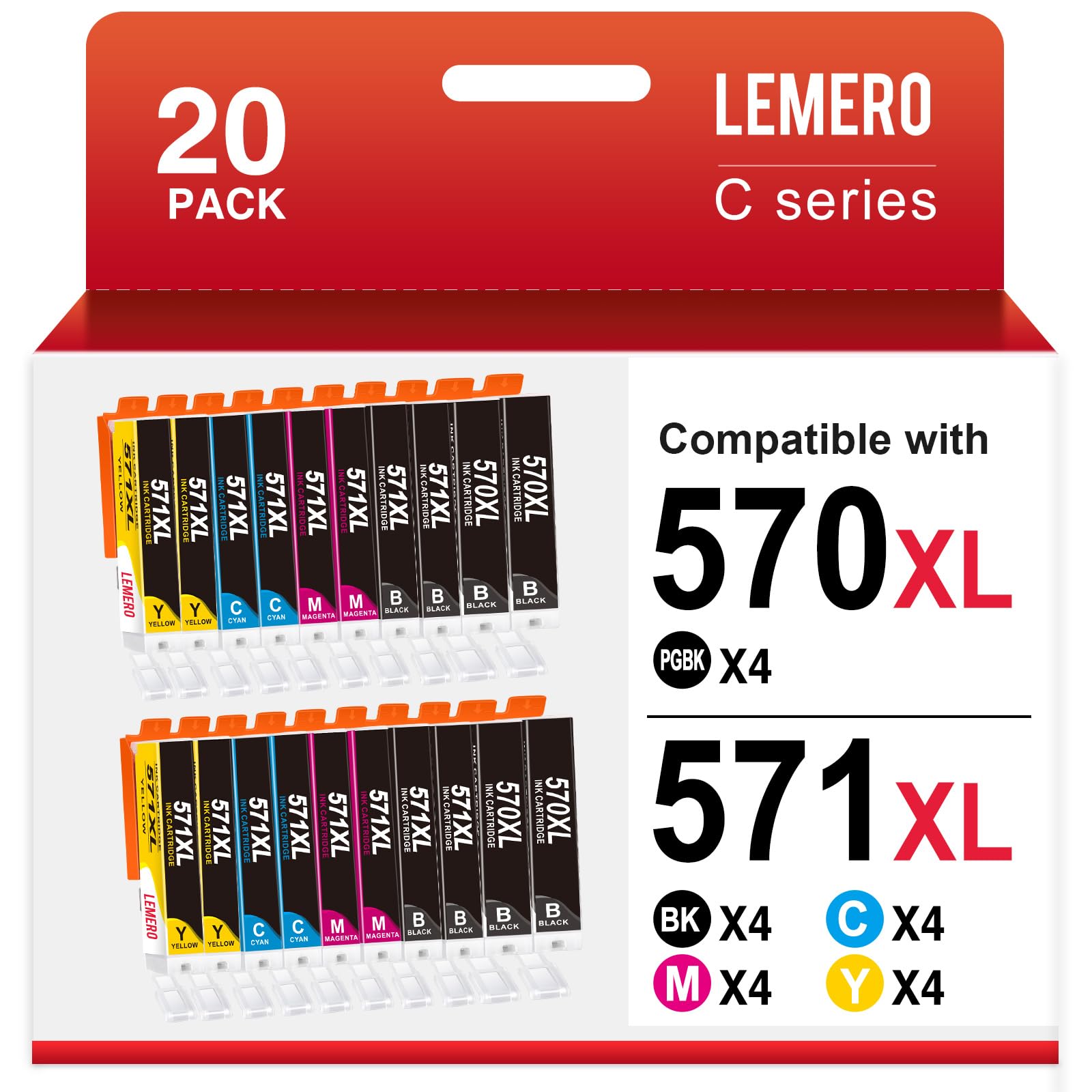 Lemero 570XL 571XL Cartuchos compatibles con Canon 570 571 XL Multipack PGI-570 CLI-571 para Canon Pixma TS5050 TS6050 MG5750 MG6852 MG5753 MG7750 MG5751 TS8050 TS9050(20er-Pack)