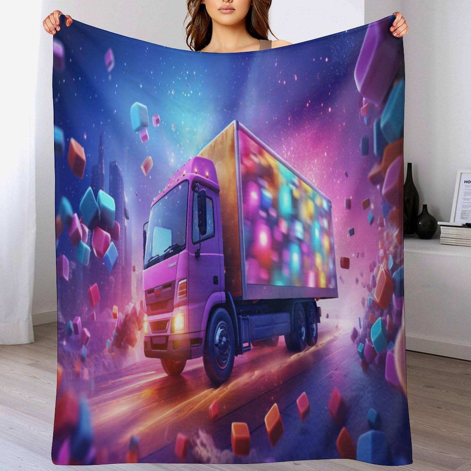 Couverture polaire camion de Noël idéale pour vos soirées cocooning en famille devant la télé