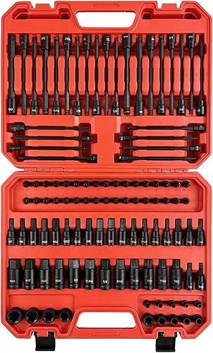 EACELIY Juego de 107 piezas de dados de broca, 14 pulgadas, 38 y 12 pulgadas, TorxTorx extra largoa prueba de manipulaciones, hexagonal de extremo