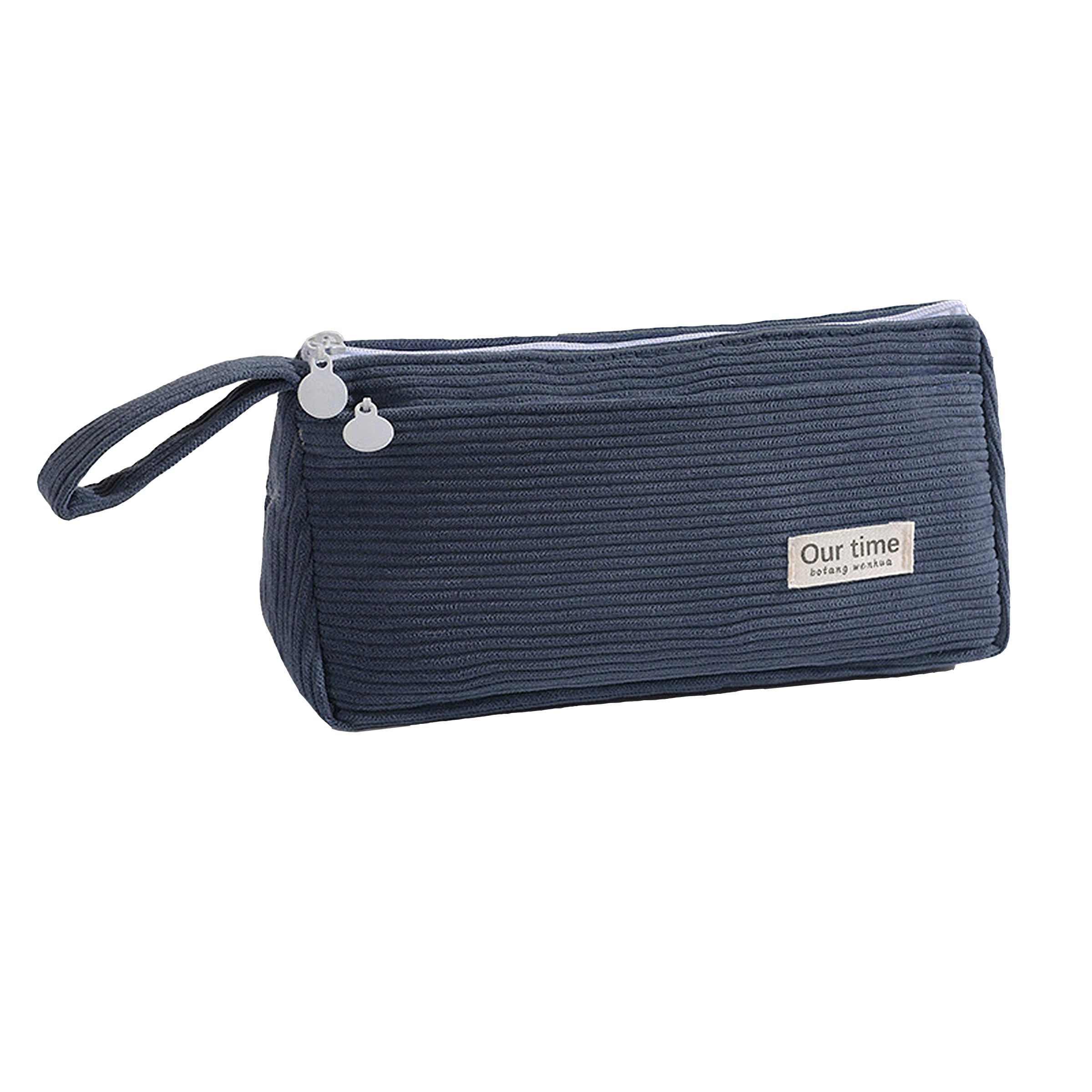 Lawen Creative Cord-Federmäppchen mit Griff, Große Kapazität Federtasche mit 2 Fächern, Tragbarer Schreibwaren-Organizer, schmutzabweisendem Nylonfutter (Blau)
