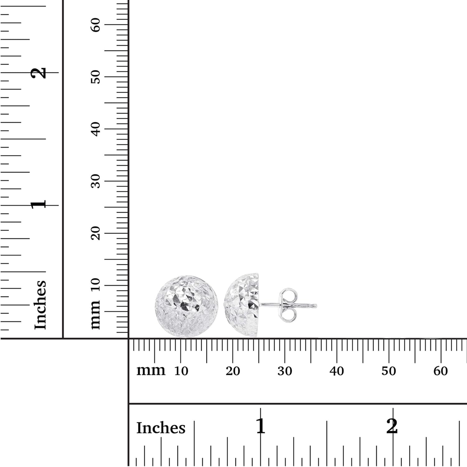 Solid 14K Yellow or White Gold 6mm-12mm Diamond Cut Ball Stud Earrings For Women | 14K Gold Backs | Italian Hypoallergenic Studs For Women - Image 3