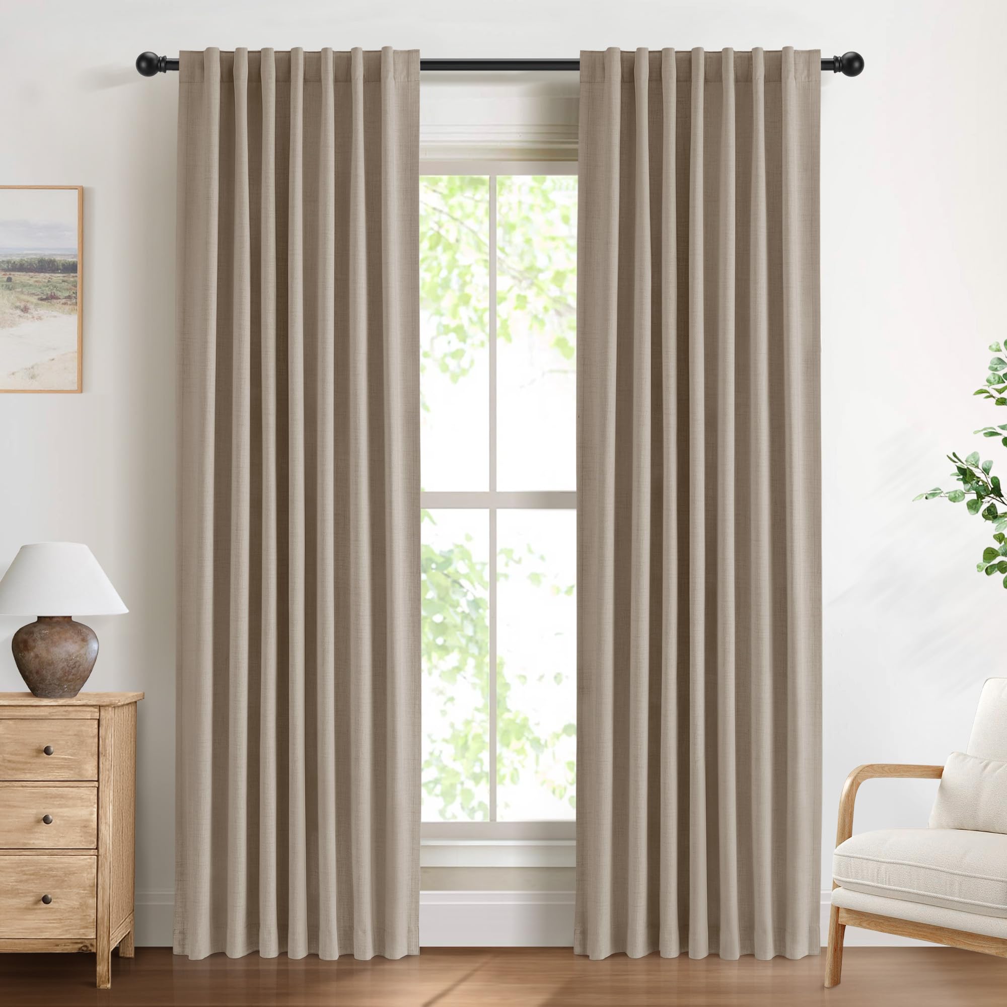 DEFYNEE 100% Blackout Curtains 2 Panels, 50" W x 84" L, Burlywood