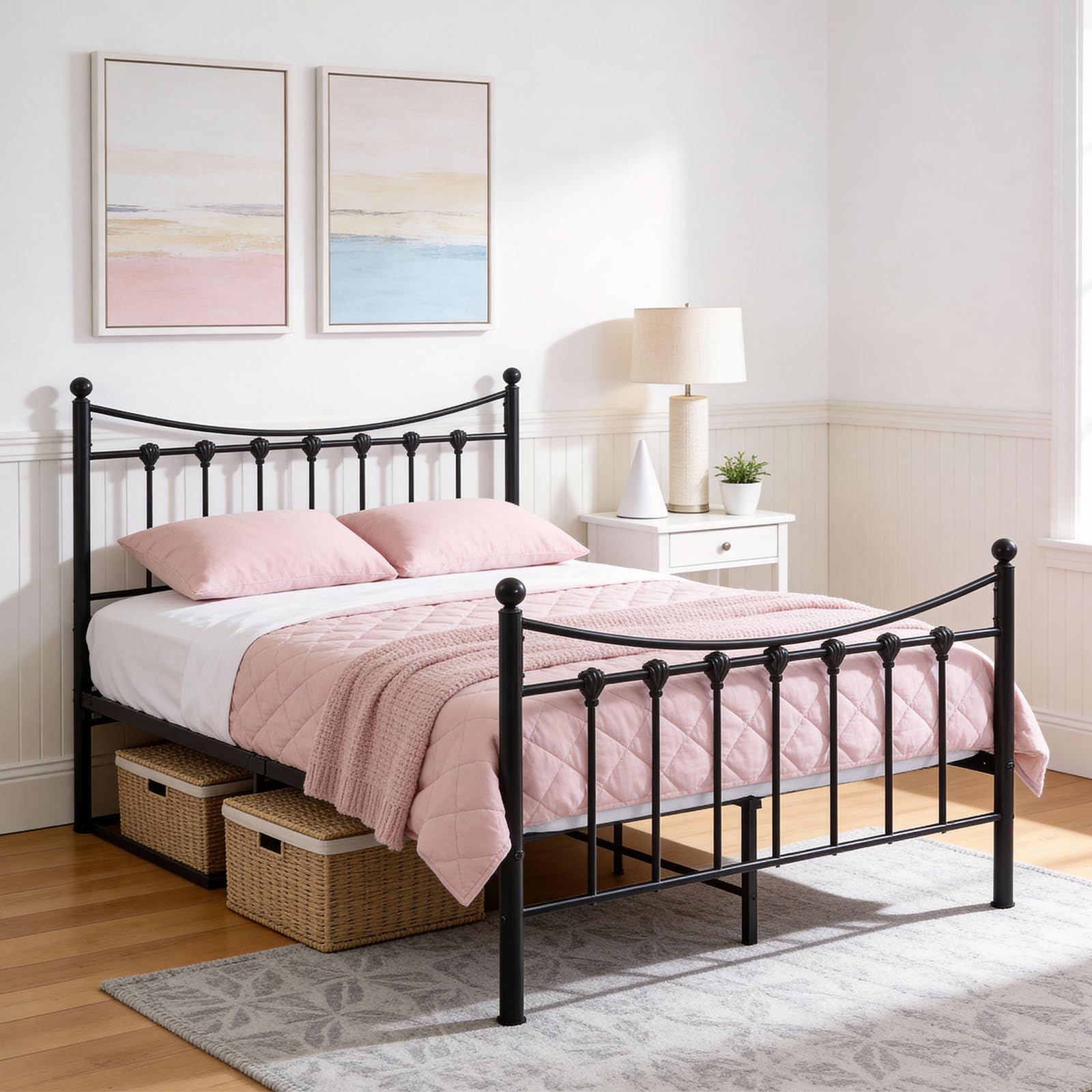 Panana 4FT Small Double Metal Bed Frame with Headboards and Foot End for Kids Adults Teenagers Fits 120 * 190cm Mattress - No Mattress (Black)