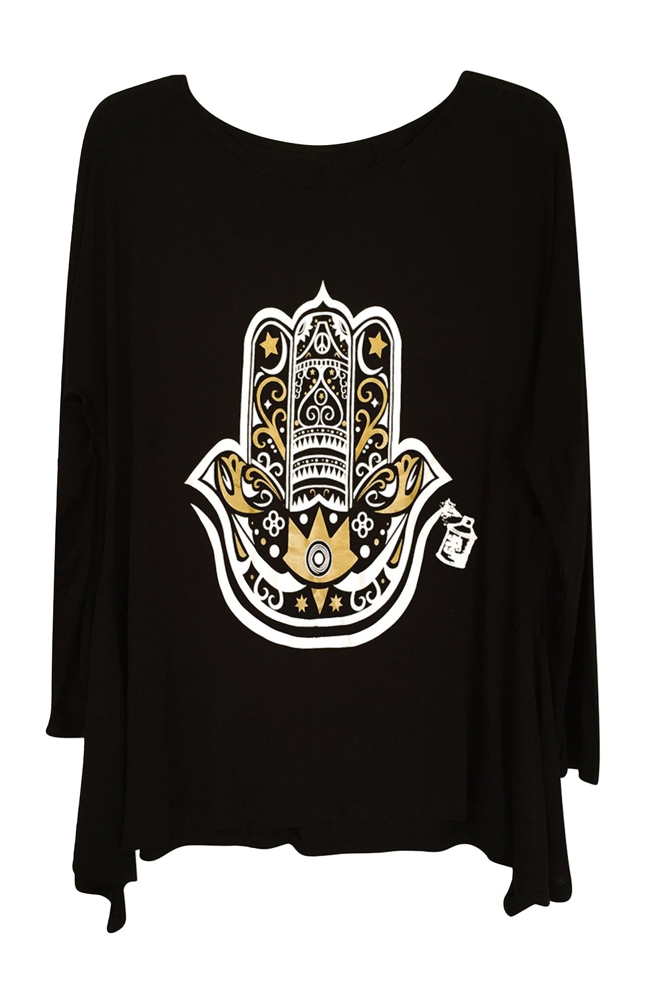 Hamza Hand Long Sleeve Women's Tunic-Black Large