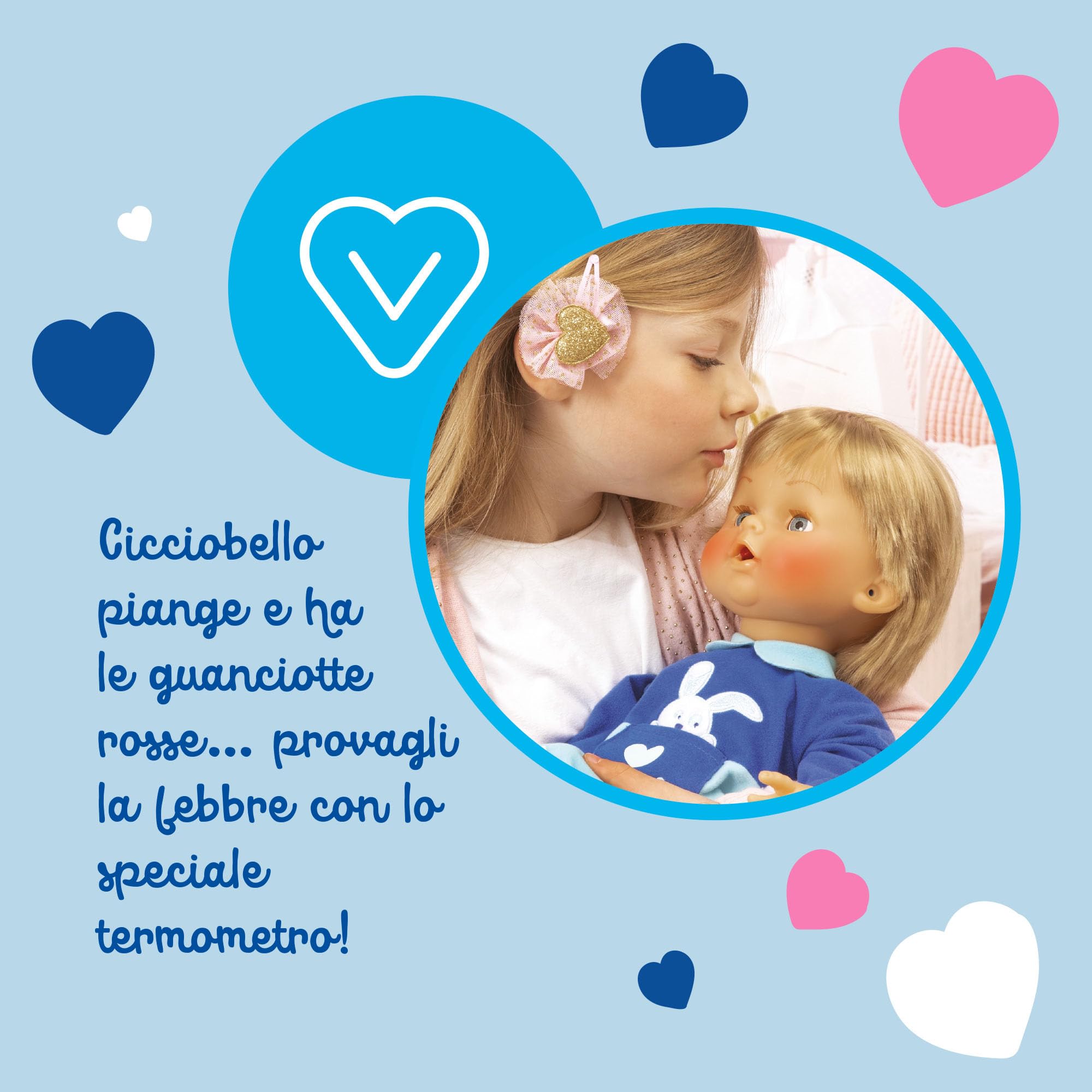Cicciobello Bua, Bambola Interattiva con Accessori, Giochi Bambini 2 anni, Accessori per la Cura Come Termometro e Stetoscopio, Usa il Ciuccio per Farlo Smettere di Piangere!