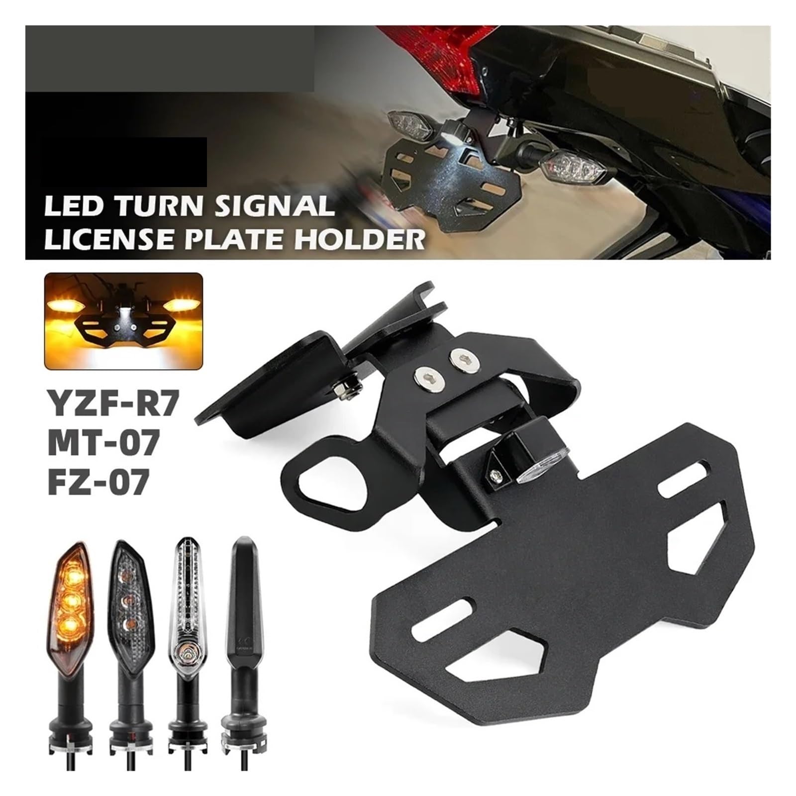Światło Kierunkowskazu LED Pasujące Do Motocykla YAMAHA MT07 FZ07 YZF R7 2014-2025 MT-07, Uchwyt Tablicy Rejestracyjnej Ramka tablicy rejestracyjnej Uchwyt