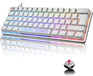 60% Mechanical Gaming Keyboard with Ergonomic Anti-ghosting Mini 61 Key Layout Rainbow RGB Backlight Waterproof Metal Plate Type-C USB Wired for PC Mac Gamer Office Typist (White Keycap/Red Switch)