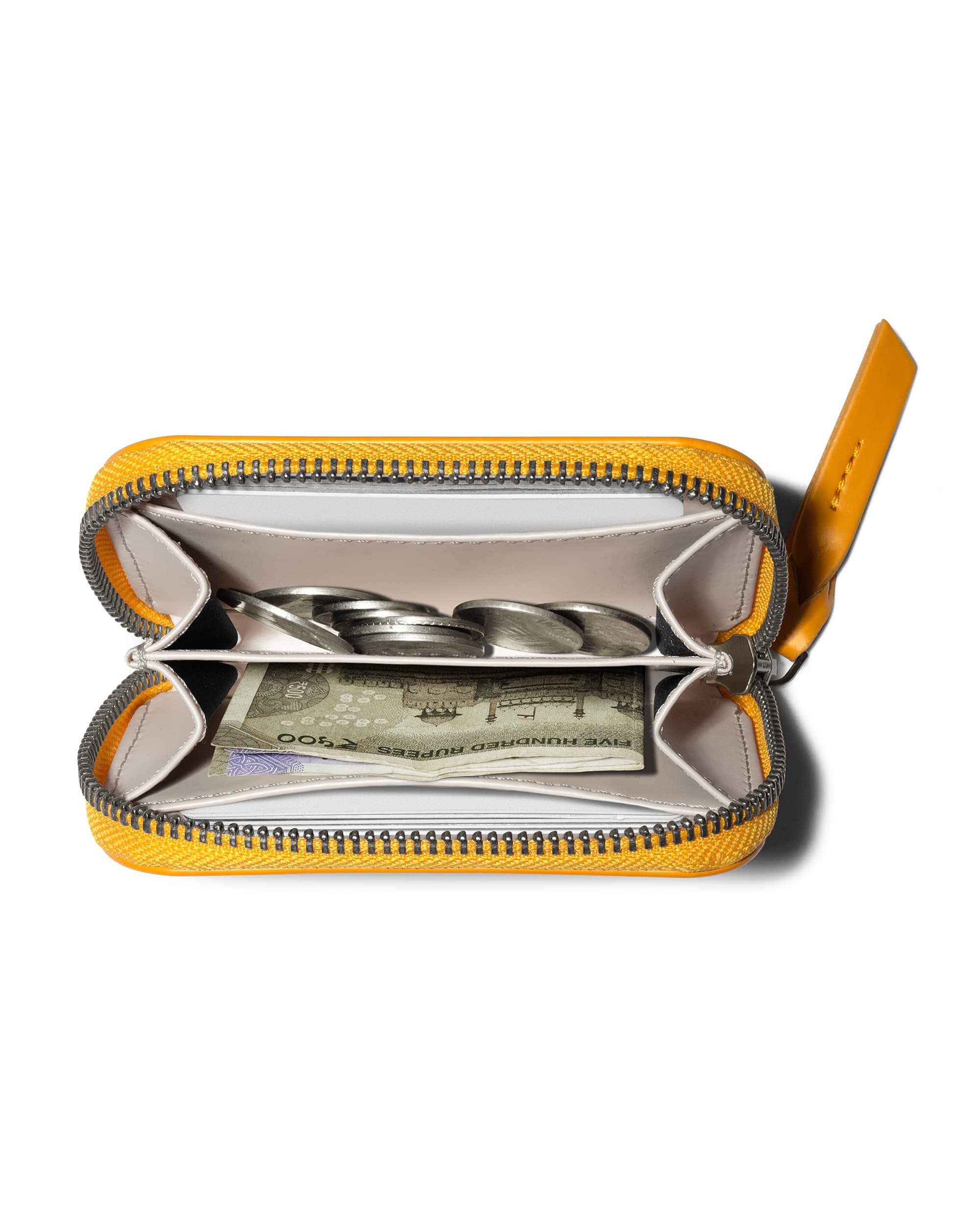 DailyObjects Chrome Yellow Zipper Slim Card & Coin Wallet | Made with Vegan Leather Material | Carefully Handcrafted | Coin Pocket 2