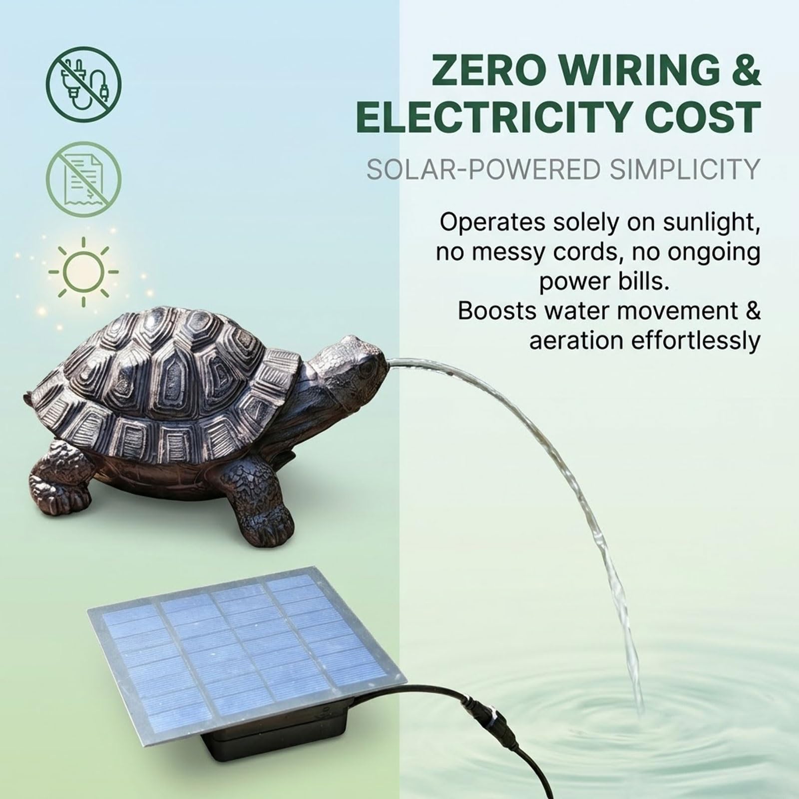 Fuente Solar De Tortuga De Resina Con Surtidor Para Estanque – Aireador Solar Para Jardín Y Baño Para Pájaros, Incluye Kit De Cepillos De Limpieza