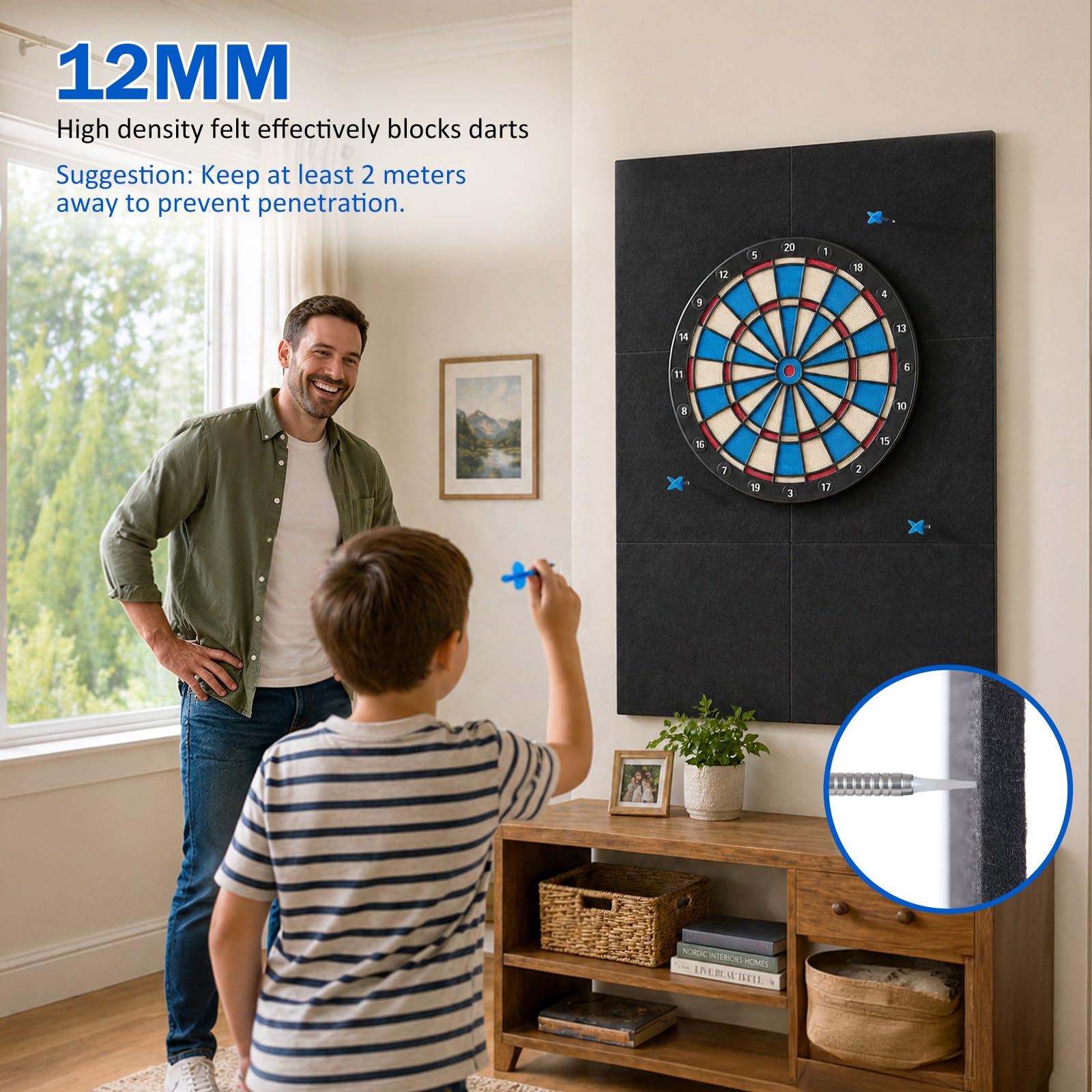 Filz Dart Wandschutz, Wandschutz Dartscheibe, Selbstklebender Dart Surround 60x90x1.2cm, Dartscheibe Schutzring, Schallschutz Dartscheibes, Bohrfrei für Heim und Bar