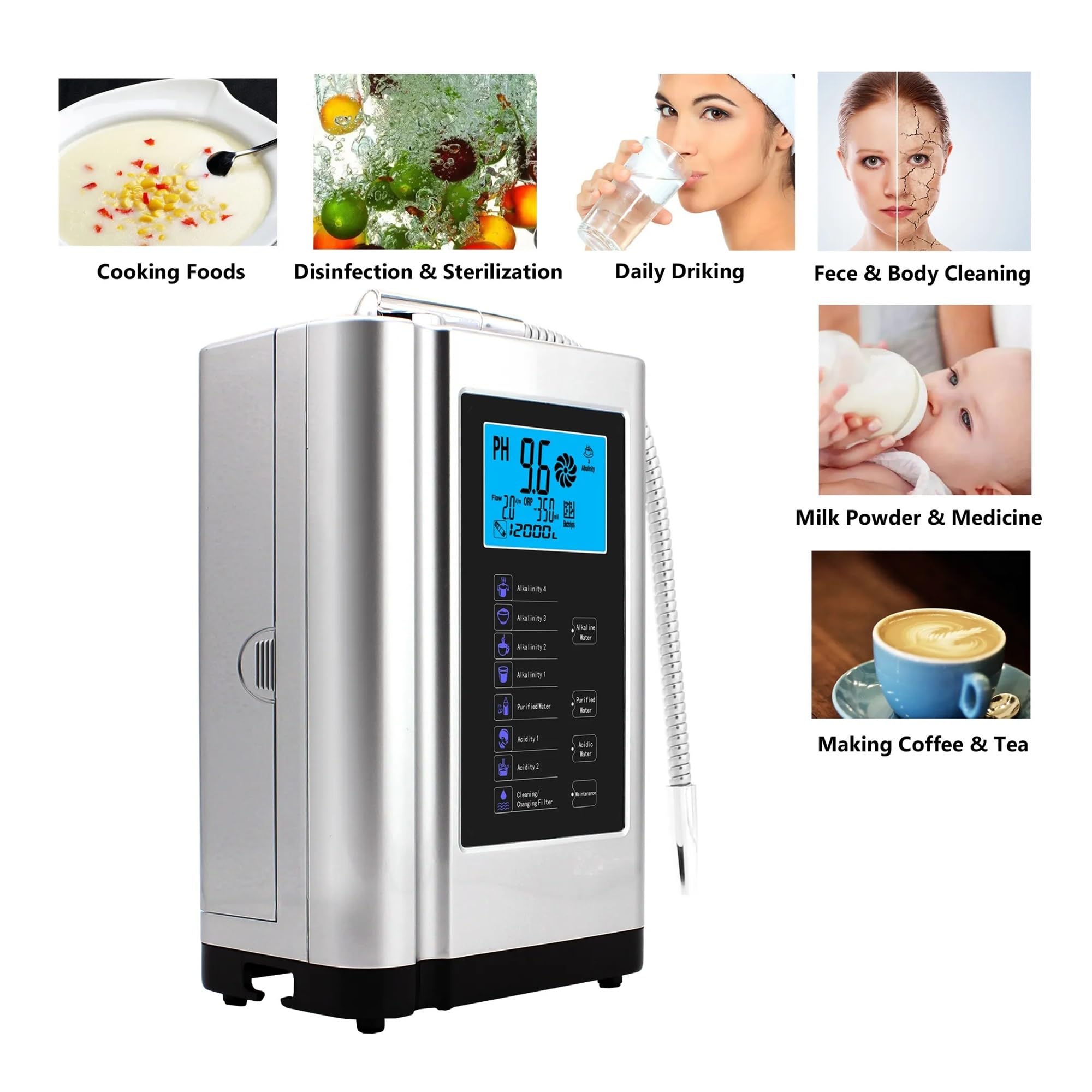 Filtro Acqua, Purificatore a macchina del neratore di idrono o ionizzatore 'acqua, produce il di filtraggio 'acqua 'acqua acida alcalina PH 3,5-10,5 for la casa,Depuratore Acqua Osmosi Inversa(Yellow