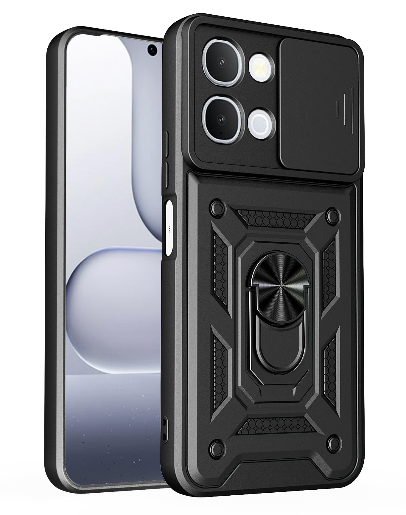 SESS XUSIVE Tough Armor Bumper Back Cover Case for iQOO Z11X 5G / Vivo T5X 5G | Sliding Camera Cover, Kickstand & Ring Holder | 360 Degree Protection Back Cover for iQOO Z11X 5G / Vivo T5X 5G - Black