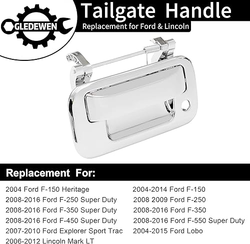 Miniatura 2 de Manija de puerta trasera cromada, con orificio para llave, compatible con Ford F150 F250 F350 F450 F550 Super Duty Explorer Lobo 2004-2016, Lincoln