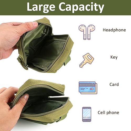 Miniatura 5 de Paquete de 4 bolsas Molle Tactical Utility EDC Bolsas pequeñas con 4 parches desmontables y 4 clips de anillo en D