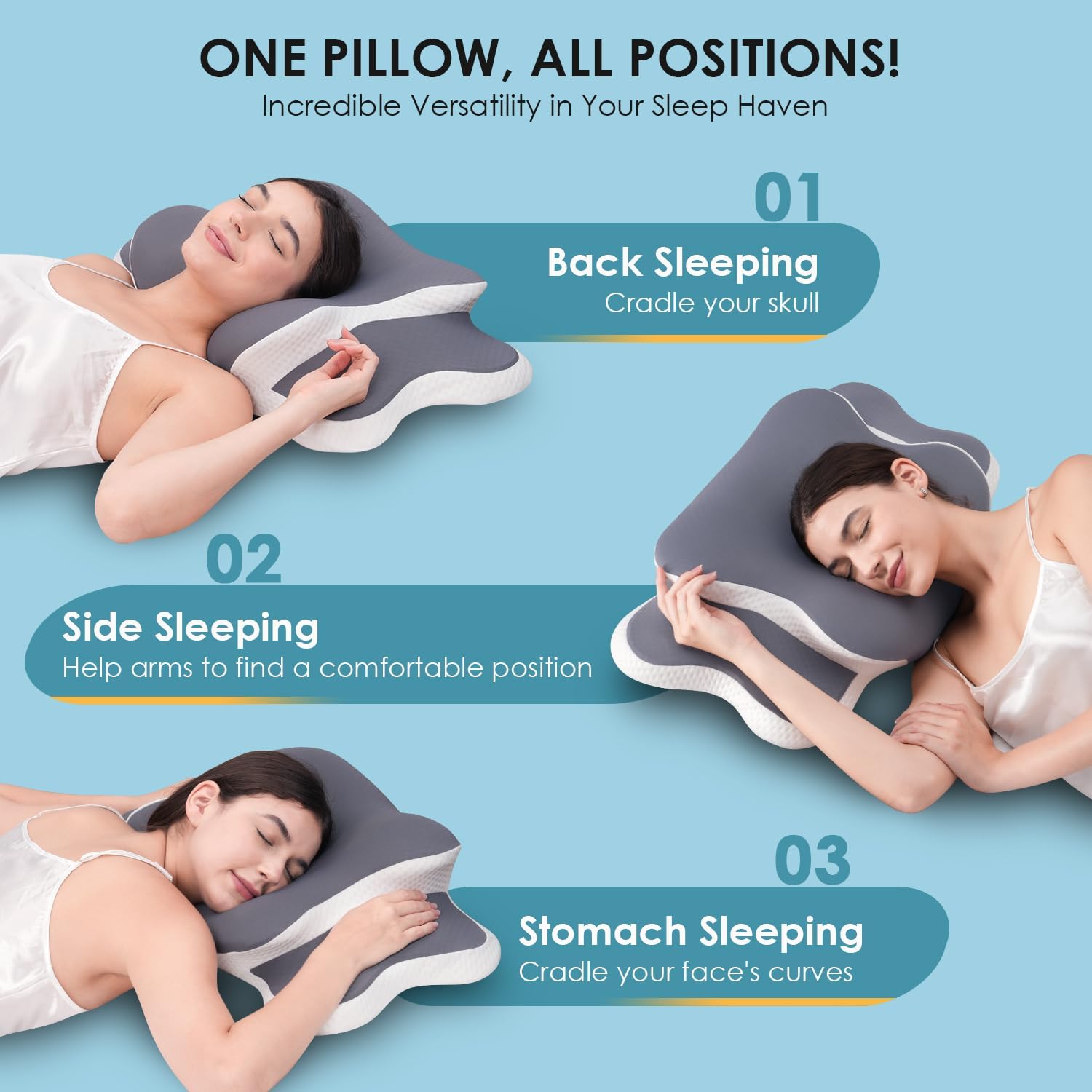 Delyoly Cervical Neck Pillow Memory Foam Pillow, 2 in 1 Cervical Pillow for Neck Pain Relief, Ergonomic Neck Support Pillows for Side Back Stomach Sleepers with Comfortable and Breathable Pillowcase - Image 2