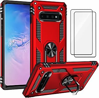 Capa para Samsung Galaxy S10 Capinha com protetor de tela de vidro temperado [2 Pack], Case para telefone de proteção militar com suporte para Samsung Galaxy S10 (vermelho)
