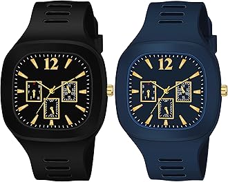 Square Dial Black Blue Grey White Analog Watches with Silicon Strap Stylish ADDI Designer Combo Watch for Mens & Boys